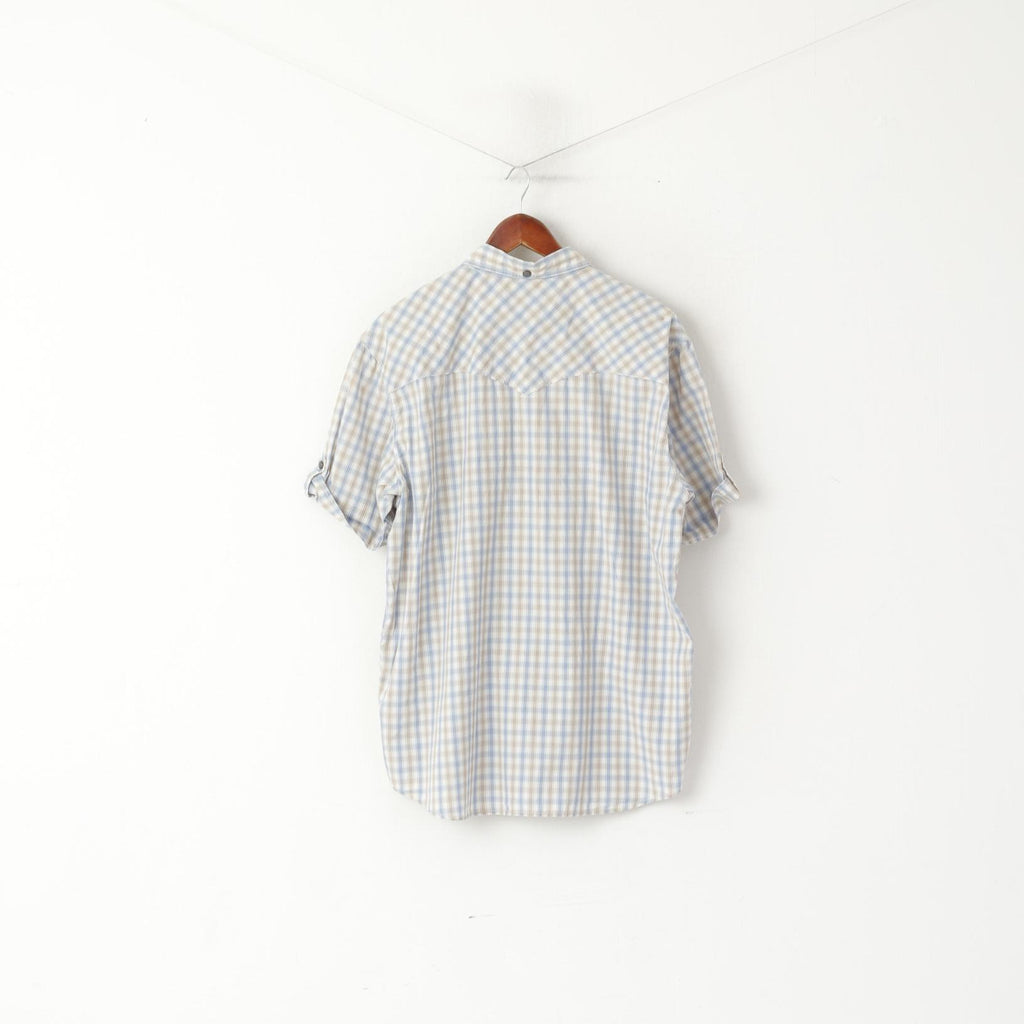 Levi's Men XL Casual Shirt Blue Beige Check Cotton Snap Short Sleeve Top