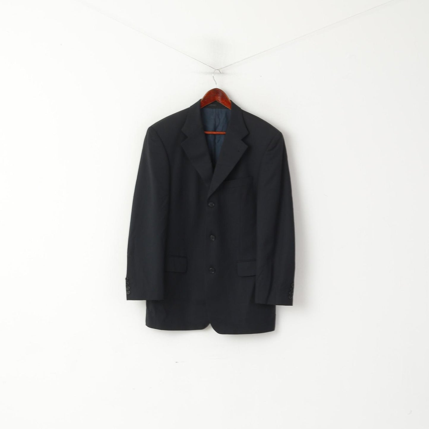 Hugo Boss Men 50 40 Blazer Navy Wool Vintage Super 100 Single Breasted Jacket