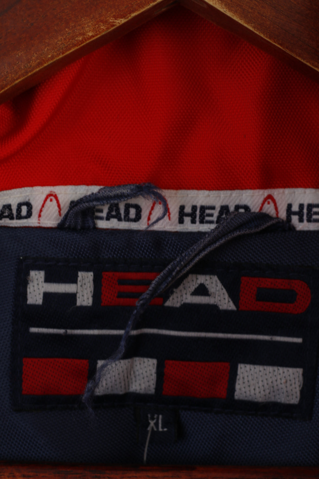 Giacca Head da uomo XL in nylon blu sportivo con cappuccio nascosto impermeabile top vintage