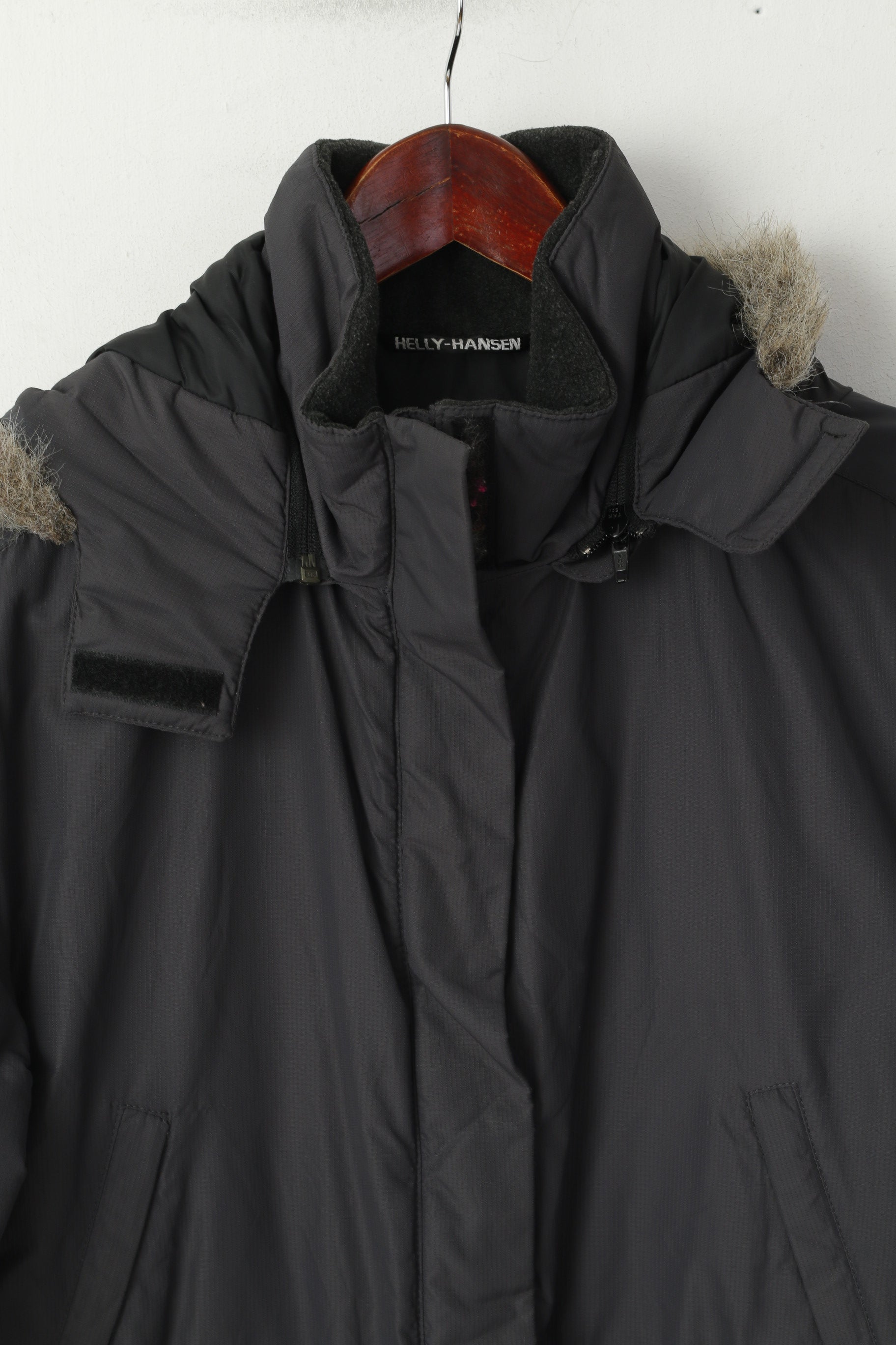 Helly Hansen Women M Jacket Parka d'extérieur à capuche en nylon rembourré gris