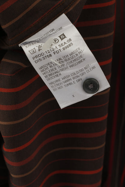 Hugo Boss Camicia casual da uomo L Top con gemelli a maniche lunghe in cotone a righe marroni