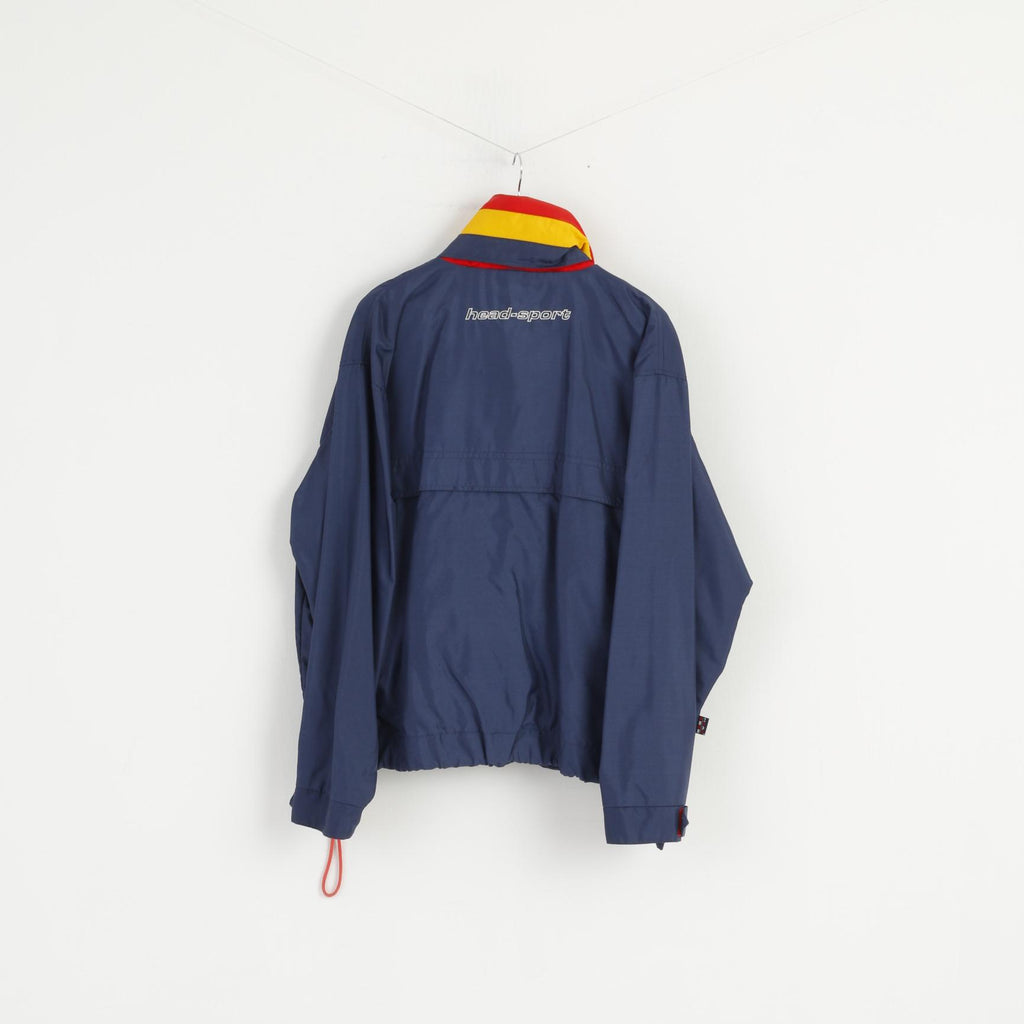 Giacca Head da uomo XL in nylon blu sportivo con cappuccio nascosto impermeabile top vintage