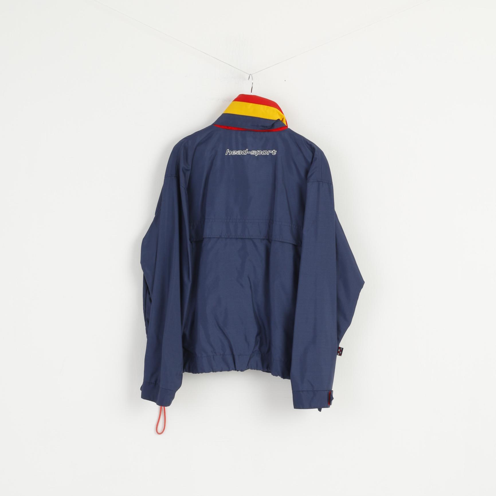 Giacca Head da uomo XL in nylon blu sportivo con cappuccio nascosto impermeabile top vintage