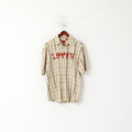 Levi's Type 1 Men XL Casual Shirt Brown Check Cotton Short Sleeve Logo Top