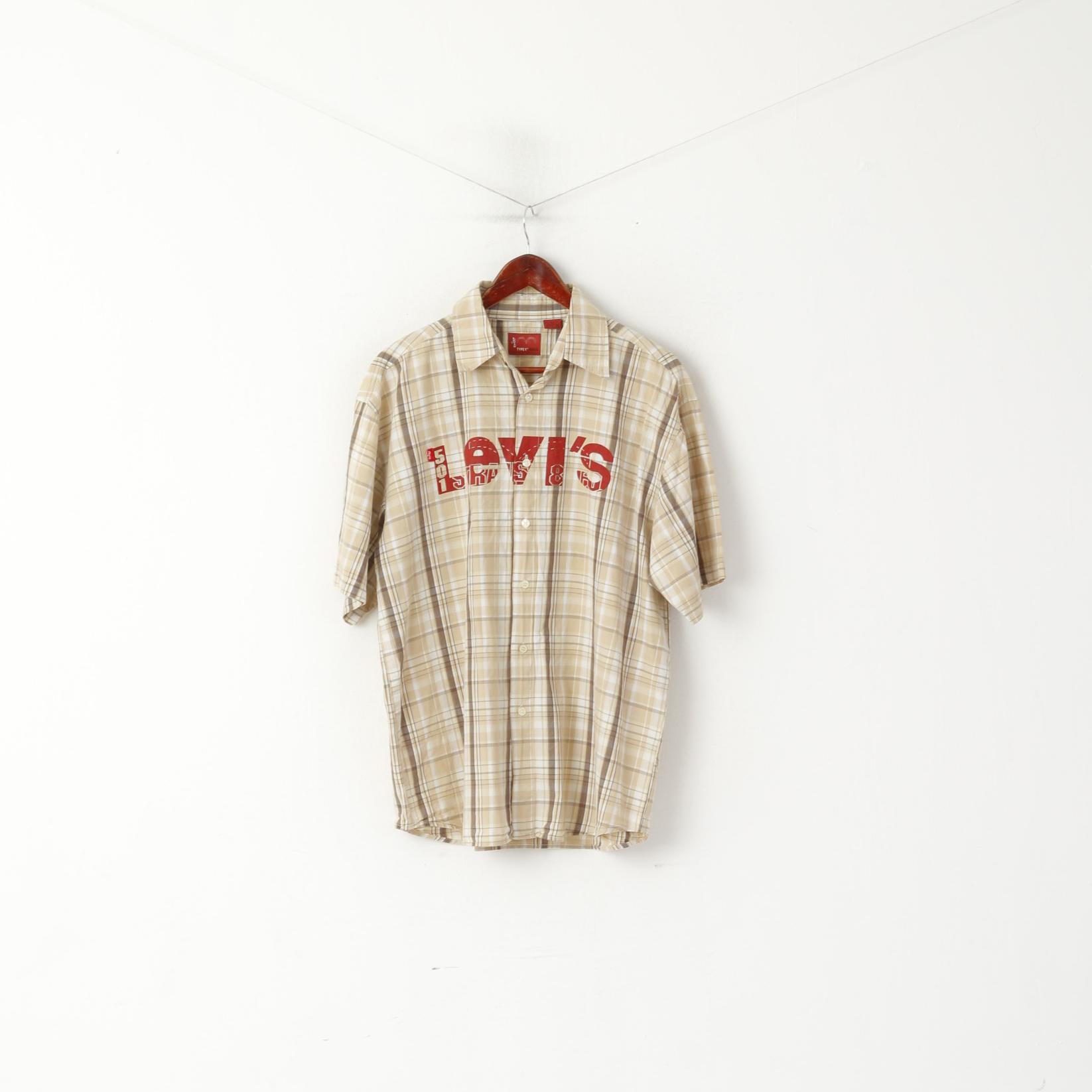 Levi's Type 1 Men XL Casual Shirt Brown Check Cotton Short Sleeve Logo Top
