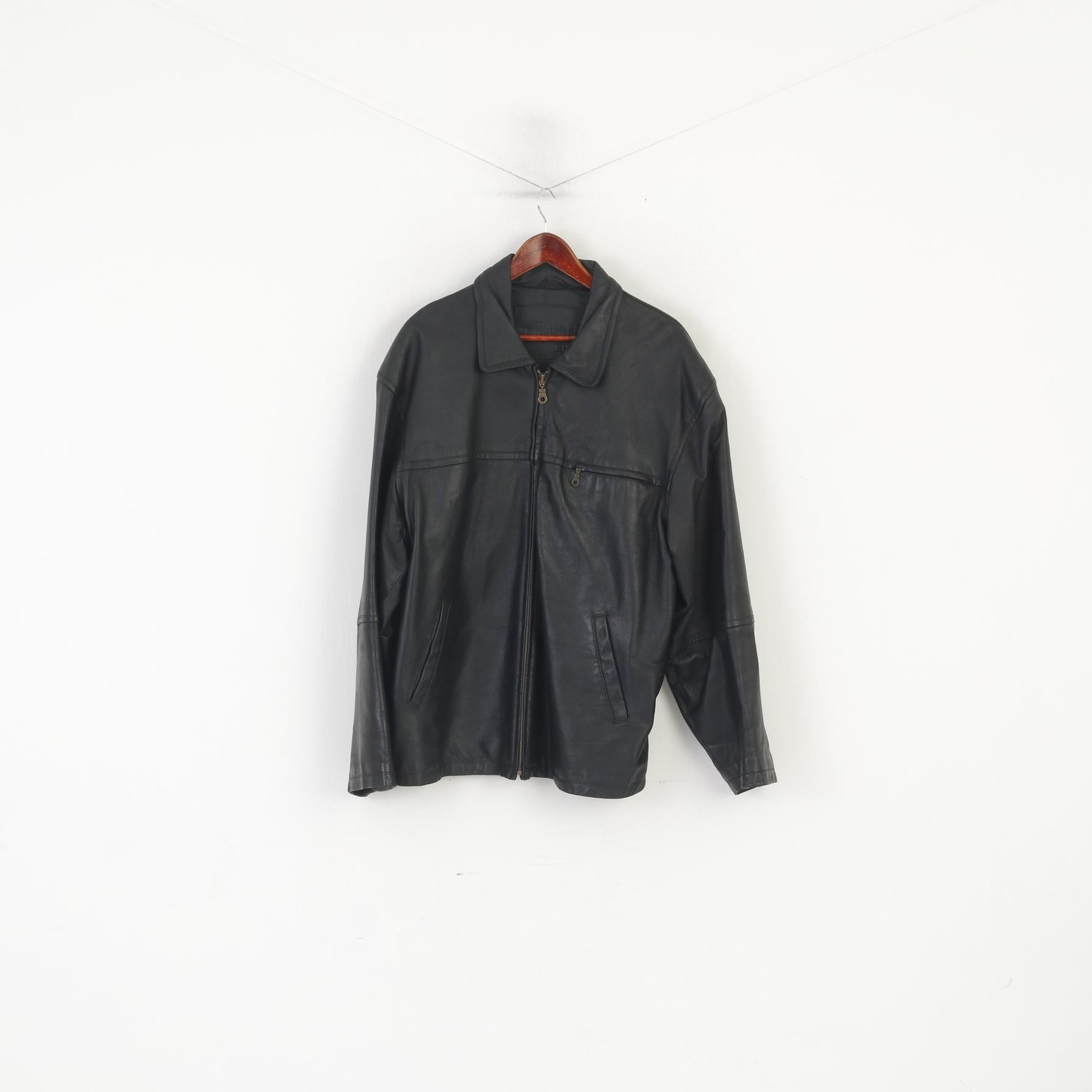 C&amp;A Colonial Lines Veste XL pour homme en cuir noir avec fermeture éclair complète et haut classique de motard