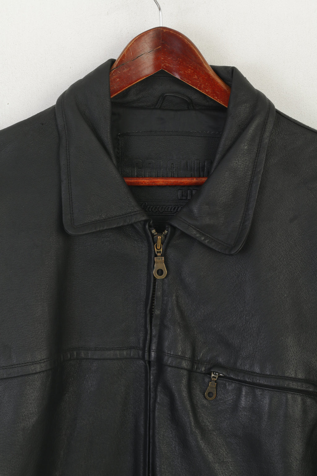 C&amp;A Colonial Lines Veste XL pour homme en cuir noir avec fermeture éclair complète et haut classique de motard