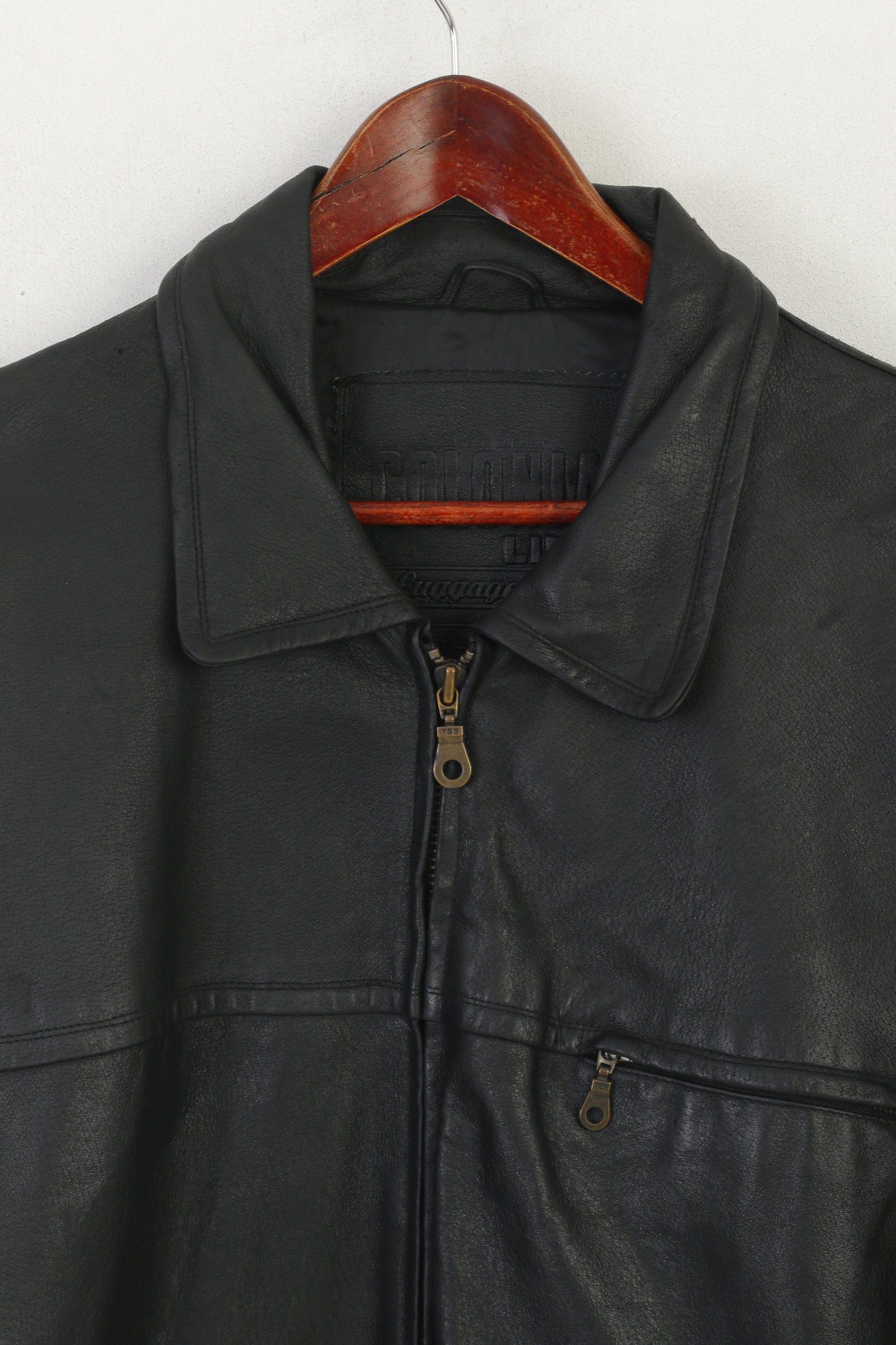 C&amp;A Colonial Lines Veste XL pour homme en cuir noir avec fermeture éclair complète et haut classique de motard