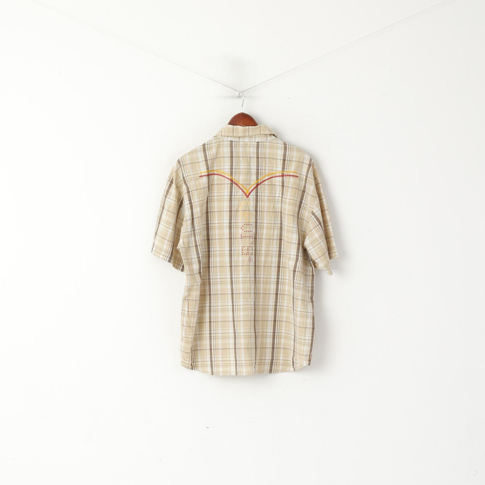 Levi's Type 1 Men XL Casual Shirt Brown Check Cotton Short Sleeve Logo Top