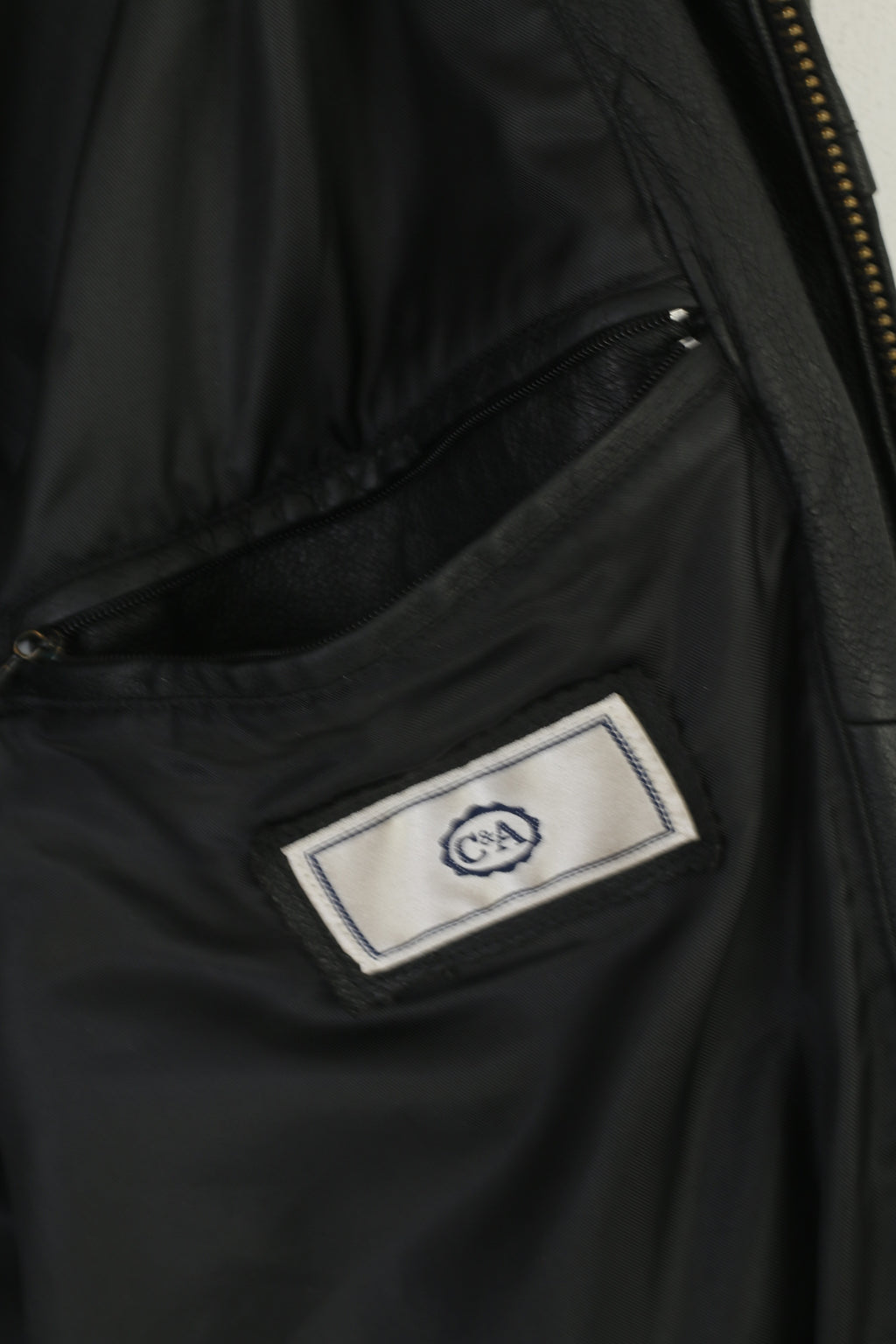 C&amp;A Colonial Lines Veste XL pour homme en cuir noir avec fermeture éclair complète et haut classique de motard