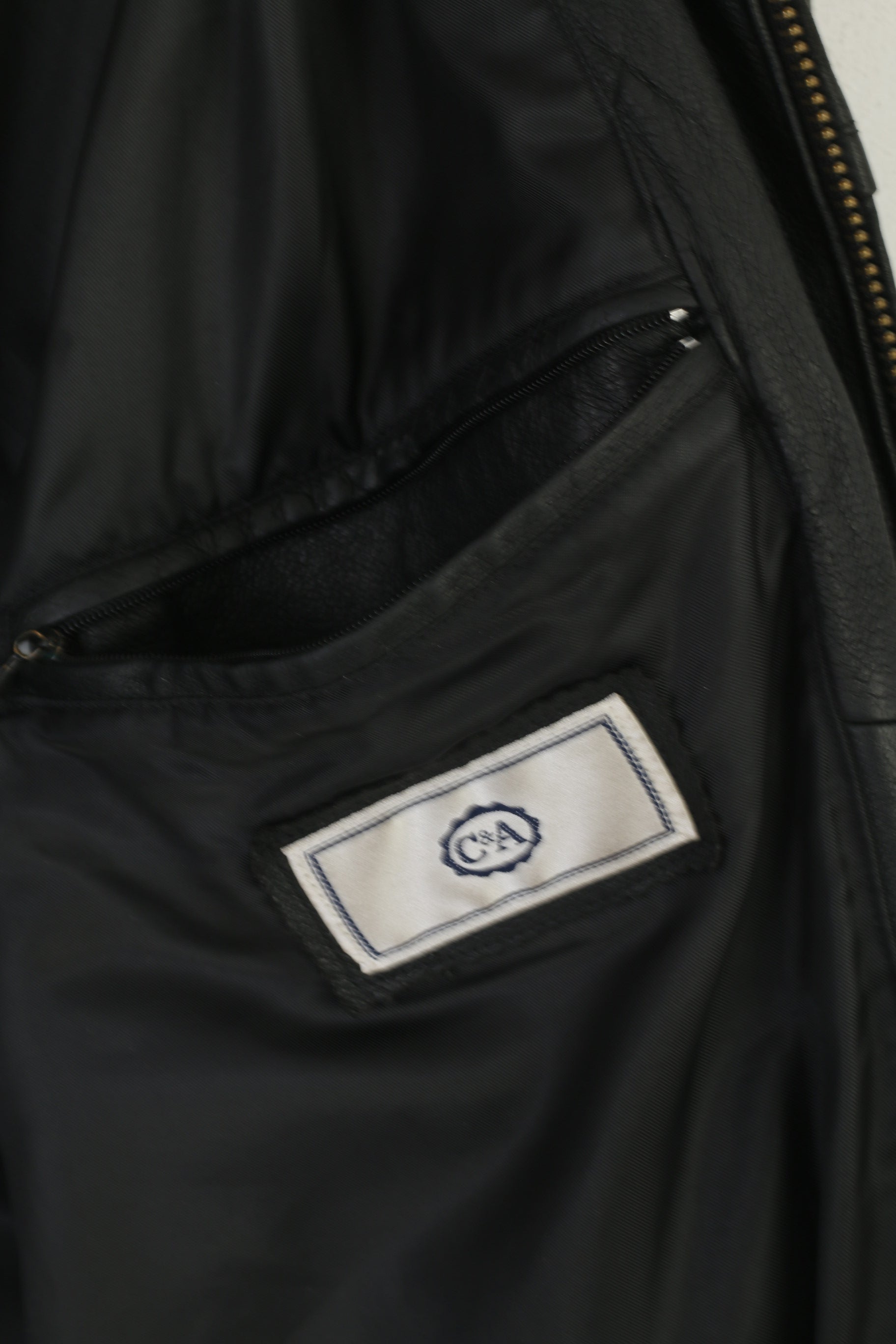C&amp;A Colonial Lines Veste XL pour homme en cuir noir avec fermeture éclair complète et haut classique de motard