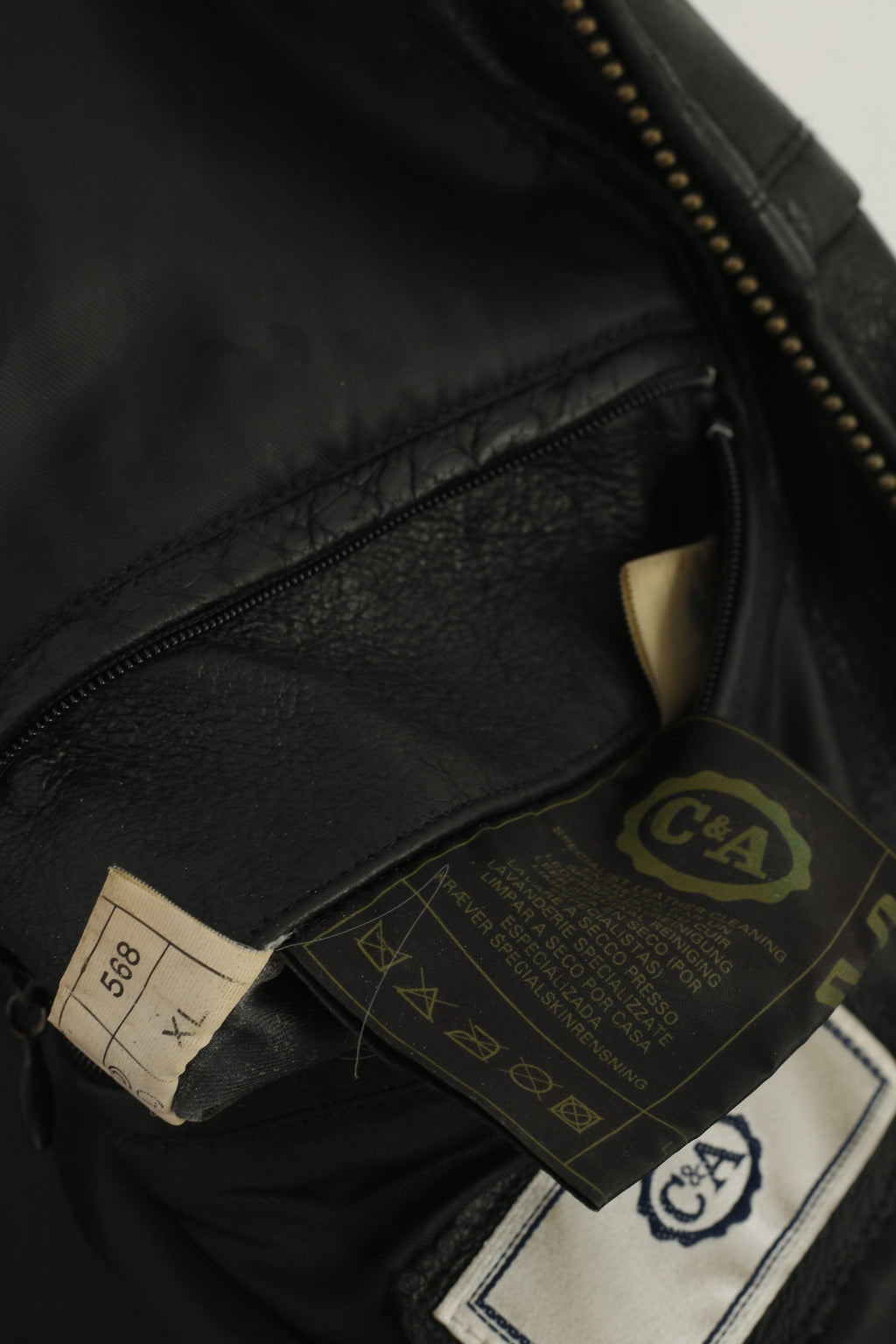 C&amp;A Colonial Lines Veste XL pour homme en cuir noir avec fermeture éclair complète et haut classique de motard