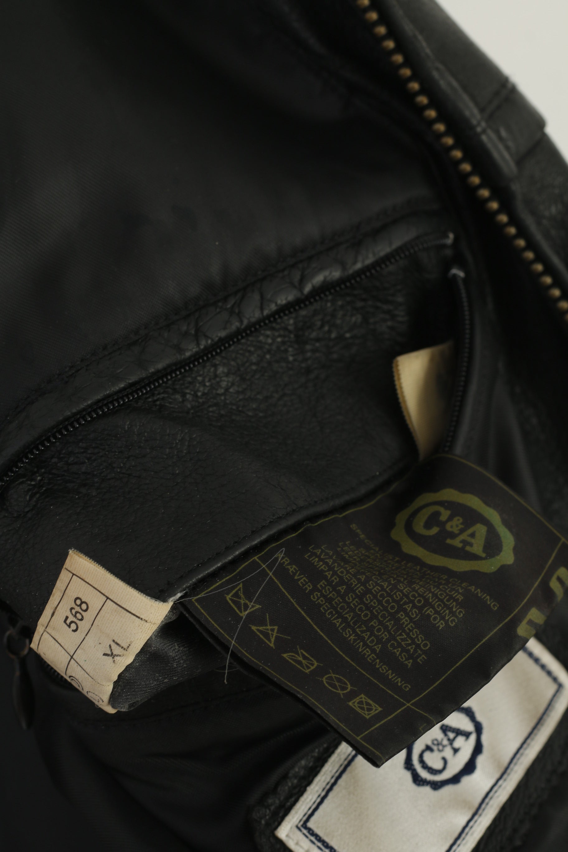 C&amp;A Colonial Lines Veste XL pour homme en cuir noir avec fermeture éclair complète et haut classique de motard