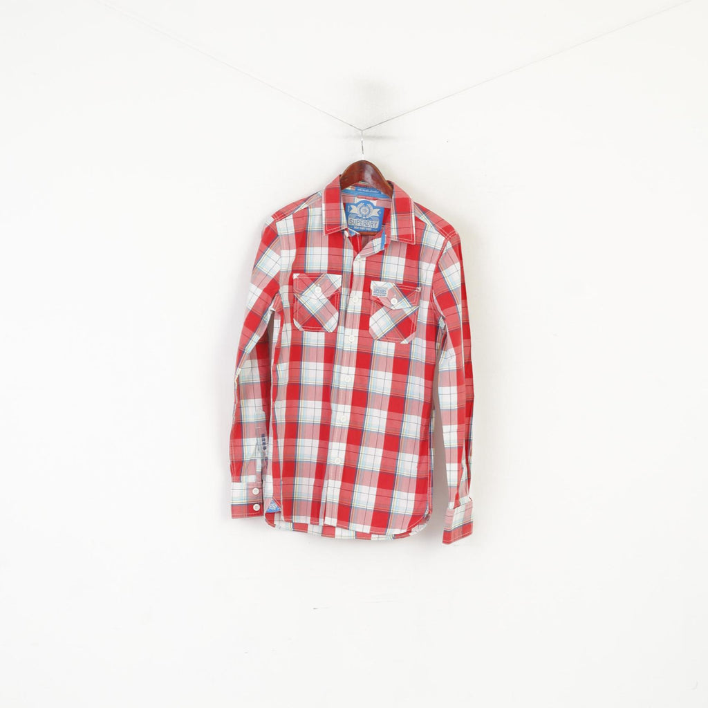 Superdry Men S Casual Shirt Red Check Cotton The Washbasket Long Sleeve Top