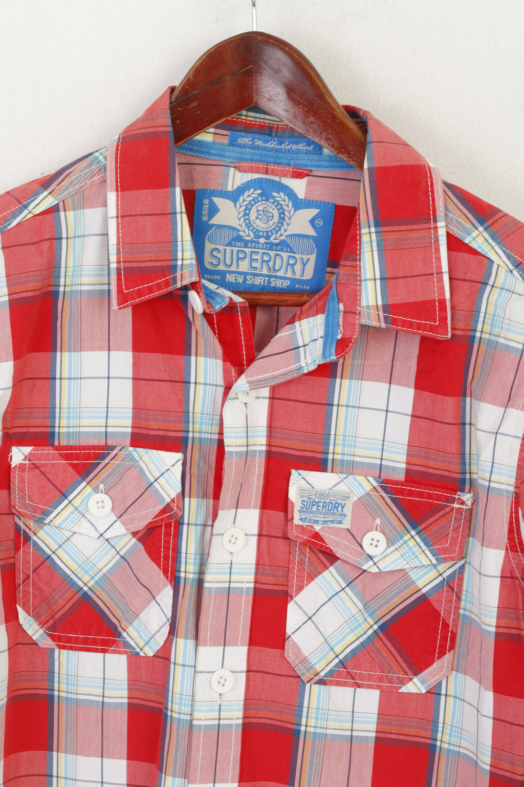 Superdry Men S Casual Shirt Red Check Cotton The Washbasket Long Sleeve Top