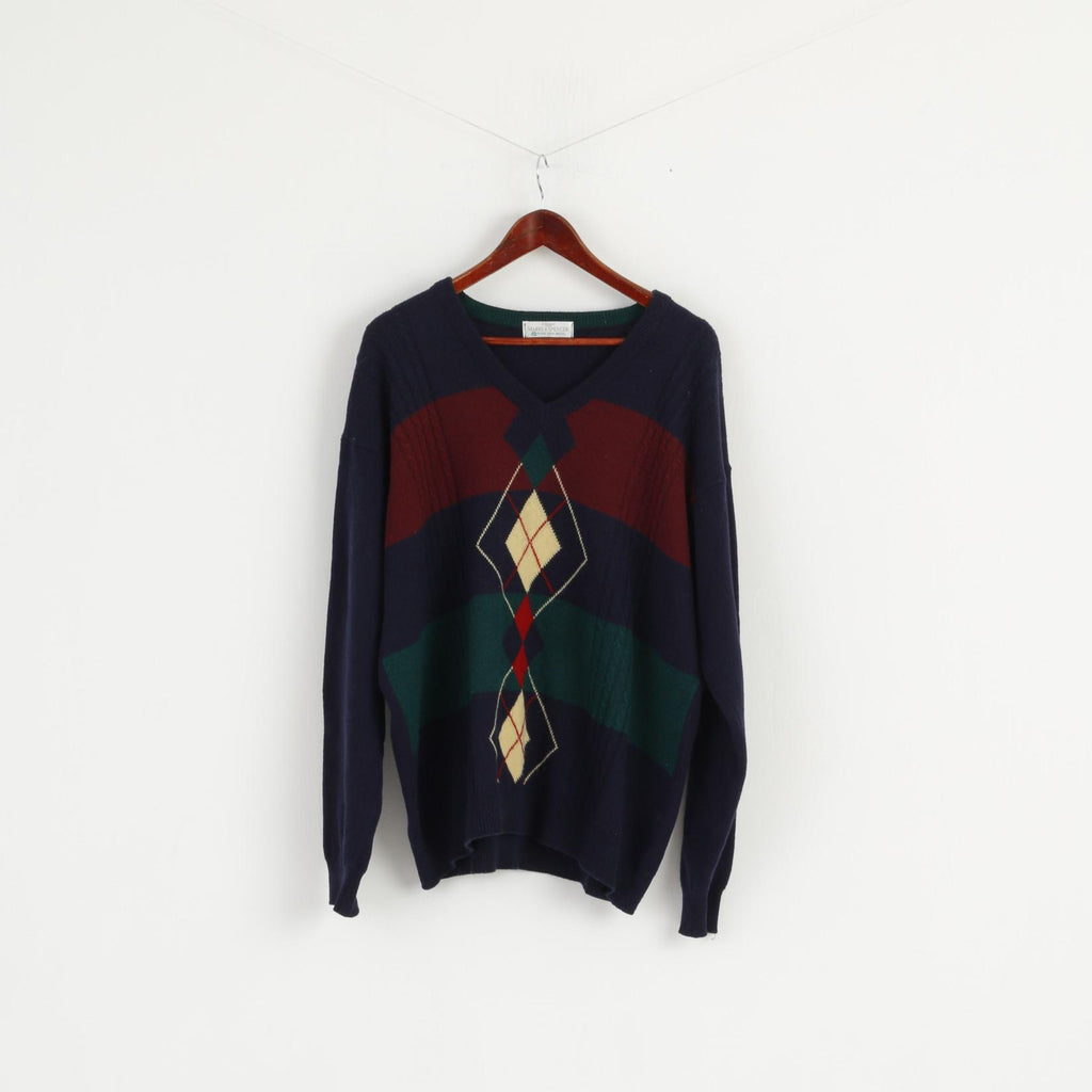 Marks & Spencer Men XL Jumper Navy Pure New Wool V Neck Classic Sweater