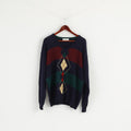 Marks & Spencer Men XL Jumper Navy Pure New Wool V Neck Classic Sweater