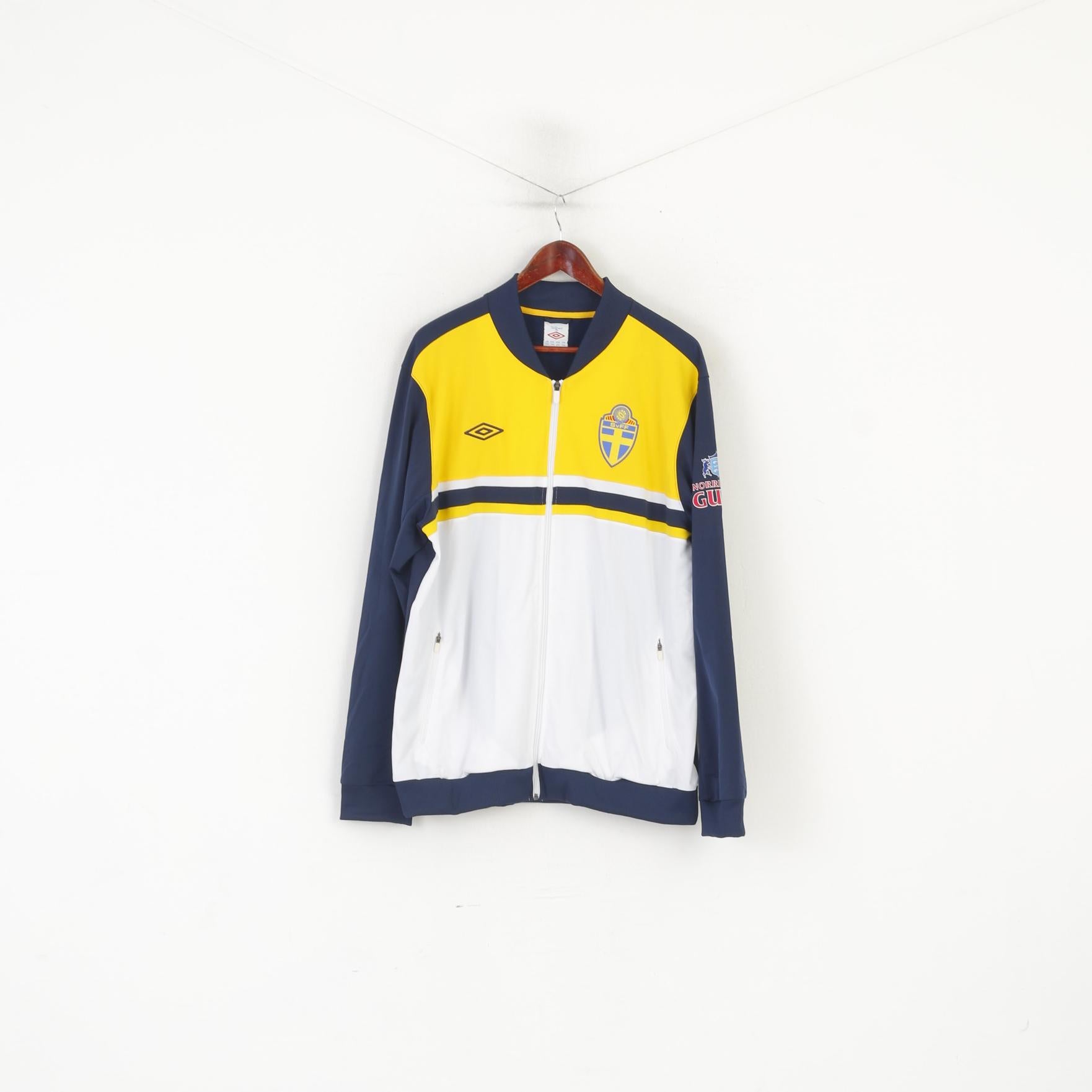Felpa Umbro da uomo XXL blu navy giallo SvFF Svenska Football Zip Up Track Top