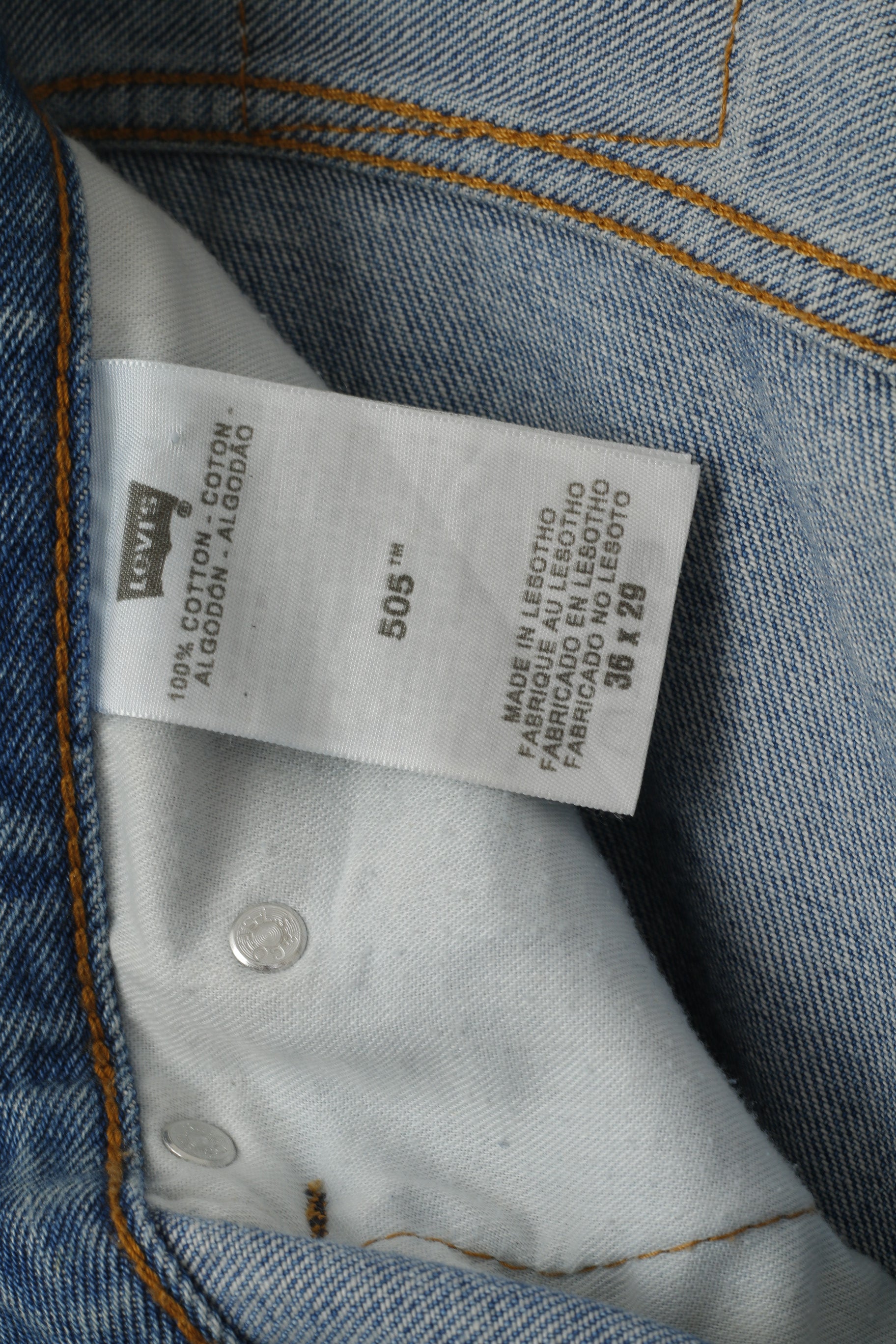 Levi's 505 Men 36 Jenas Pantalon Bleu Denim Coton Classique Pantalon Droit