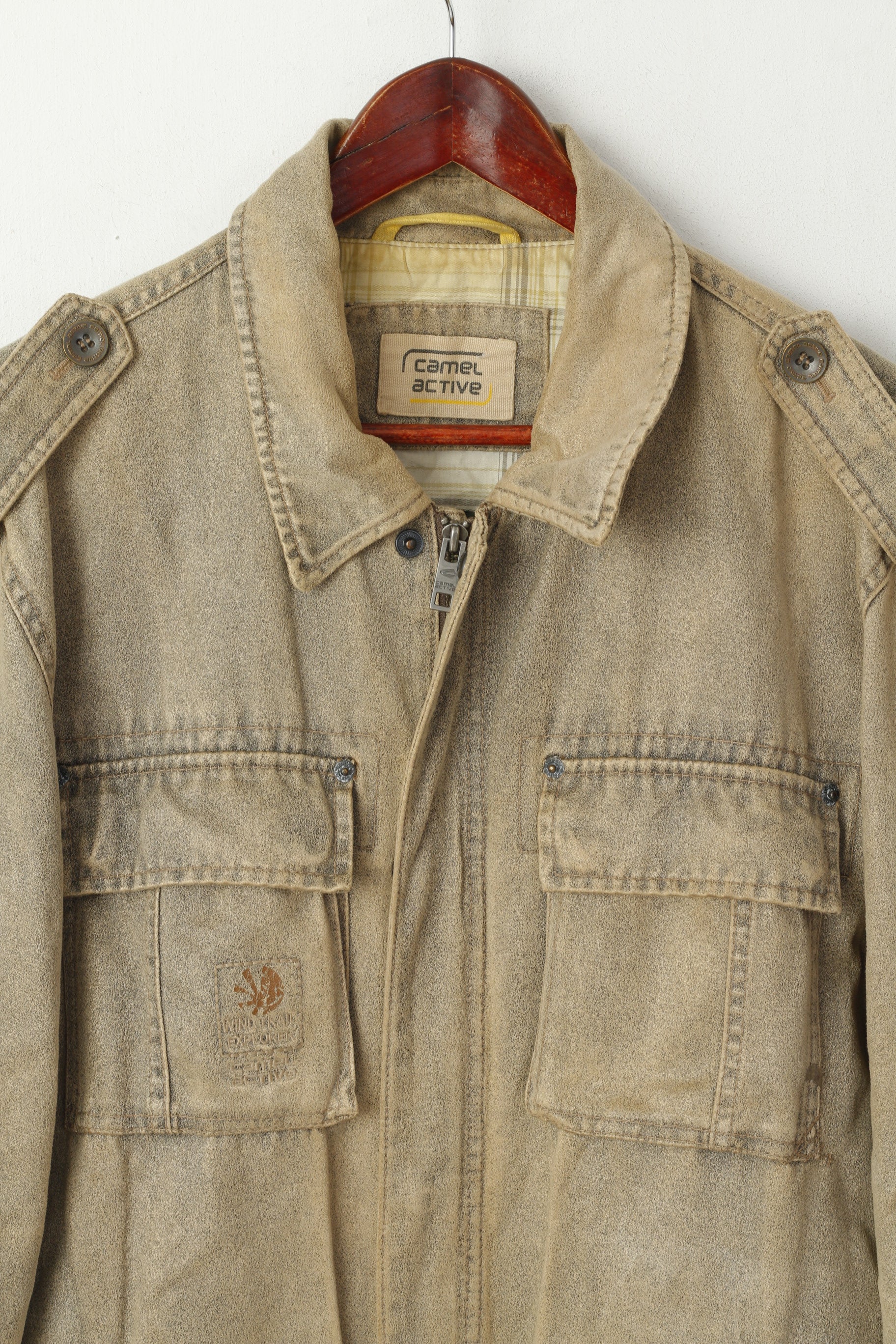 Camel Active Men 102 L Jacket Beige Cotton Full Zipper Pockets Wind Tr