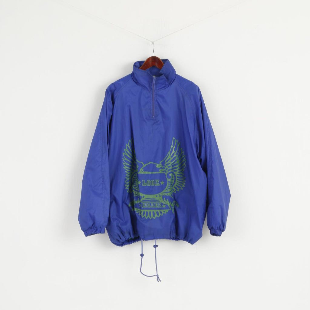 Snow Boarding Fun Hommes XL Veste Pull Bleu Col Zippé Coton Doublé Haut Rétro