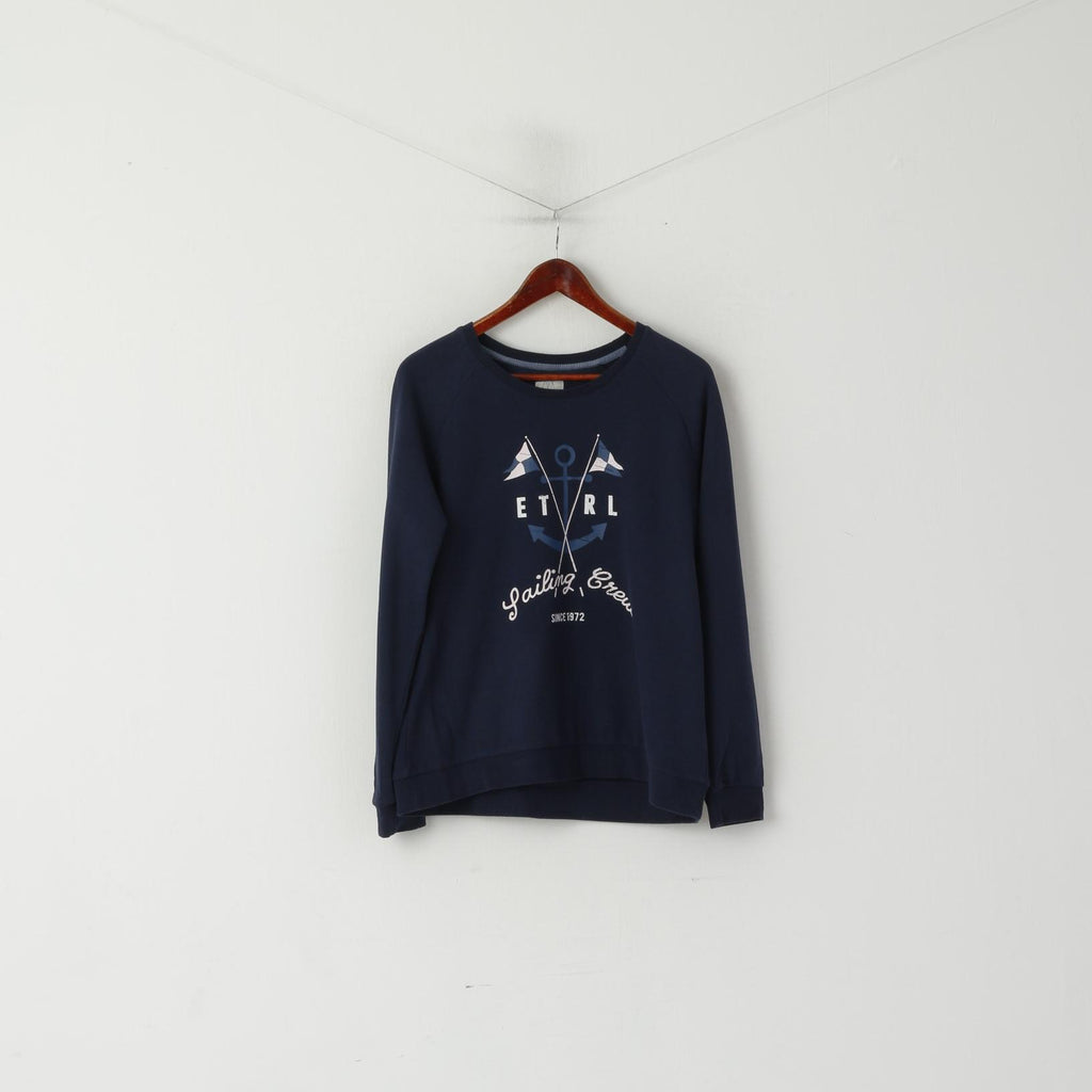Etirel Women M Sweatshirt Navy Cotton Sailin Crew Graphic Soft Crew Neck Top