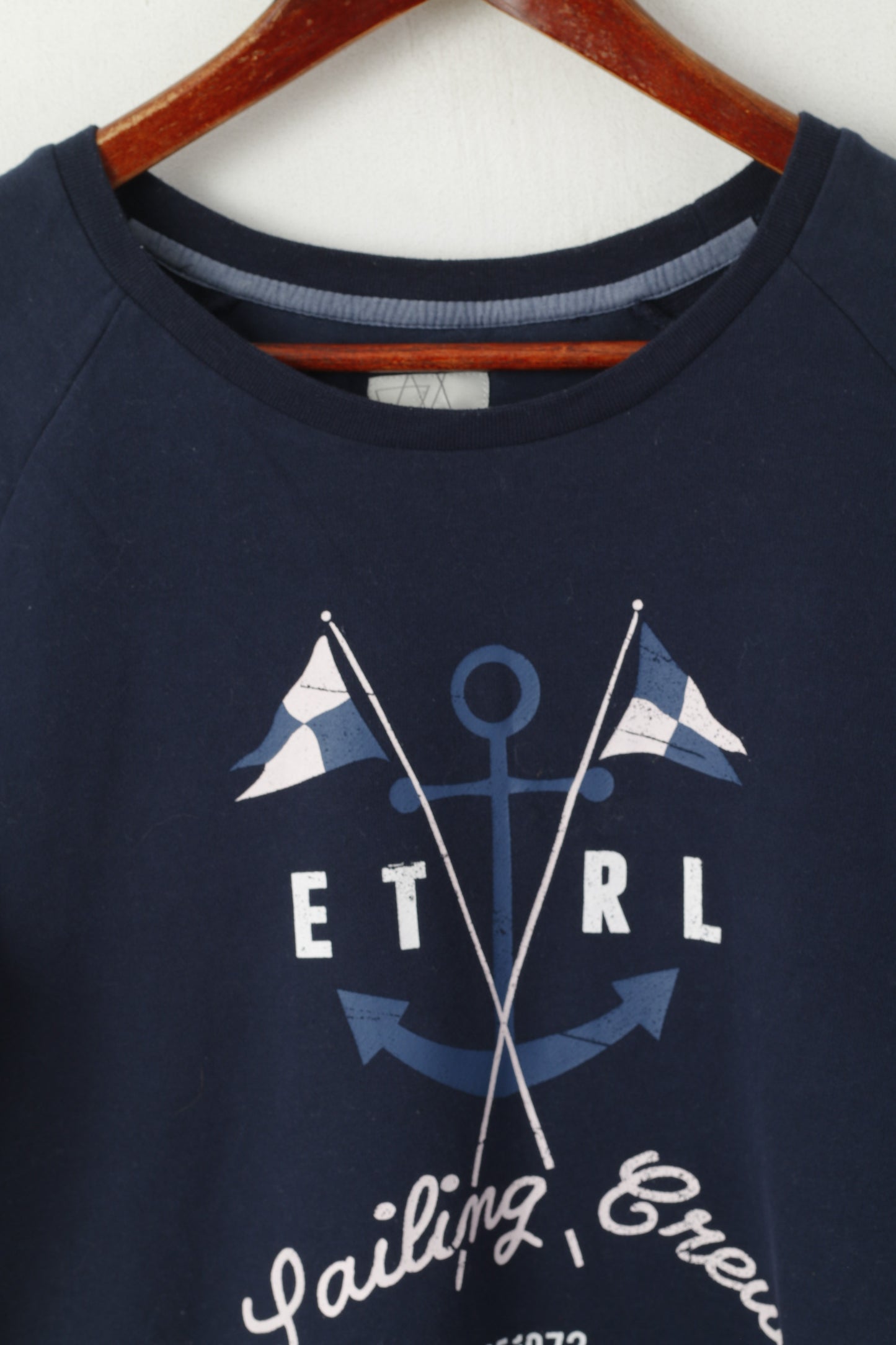Etirel Women M Sweatshirt Navy Cotton Sailin Crew Graphic Soft Crew Neck Top