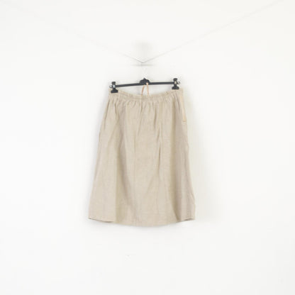 Vintage Women XL Skirt Beige Tyrol A-Line Pleated Linen Austrian Trachten