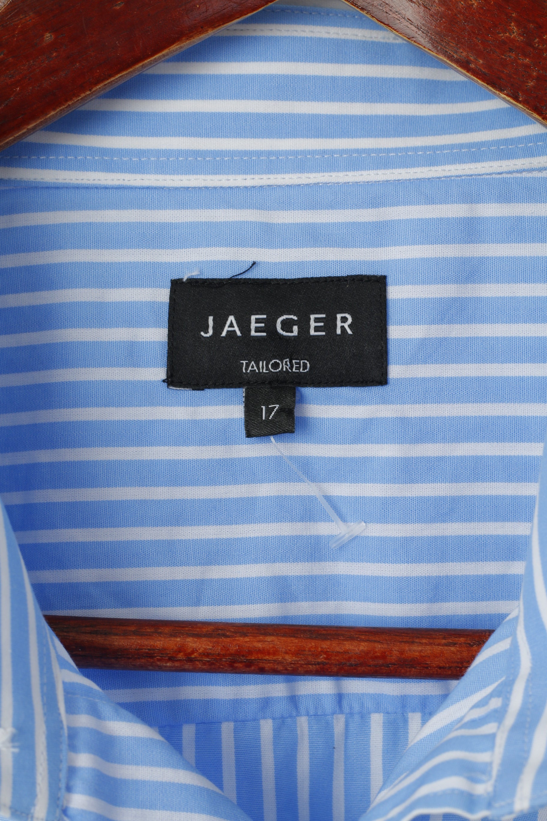 Jaeger Men 17 XL Casual Shirt Blue Cotton Striped Tailored Long Sleeve Top