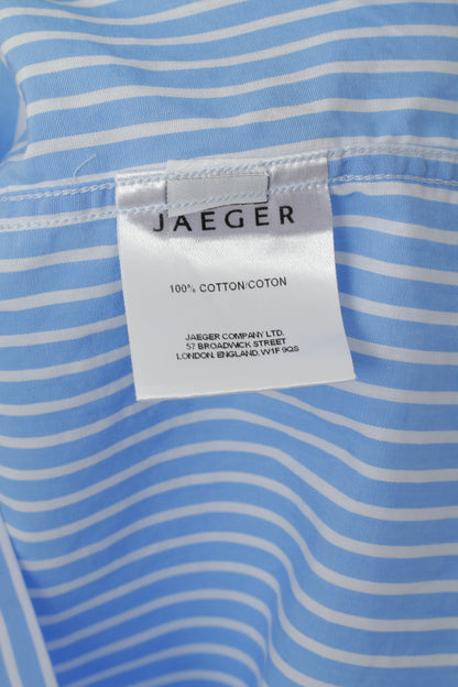 Jaeger Men 17 XL Casual Shirt Blue Cotton Striped Tailored Long Sleeve Top