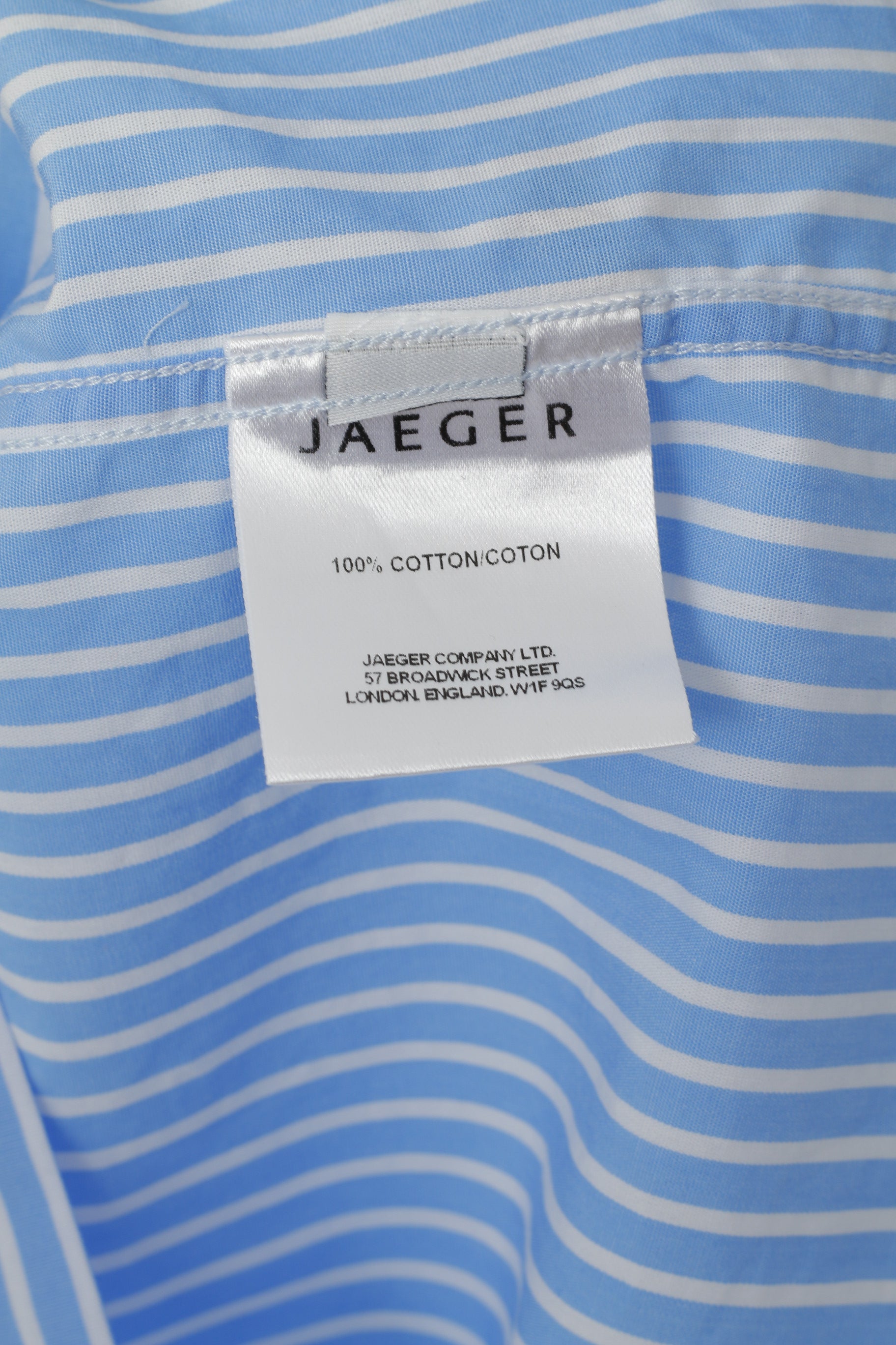 Jaeger Men 17 XL Casual Shirt Blue Cotton Striped Tailored Long Sleeve Top