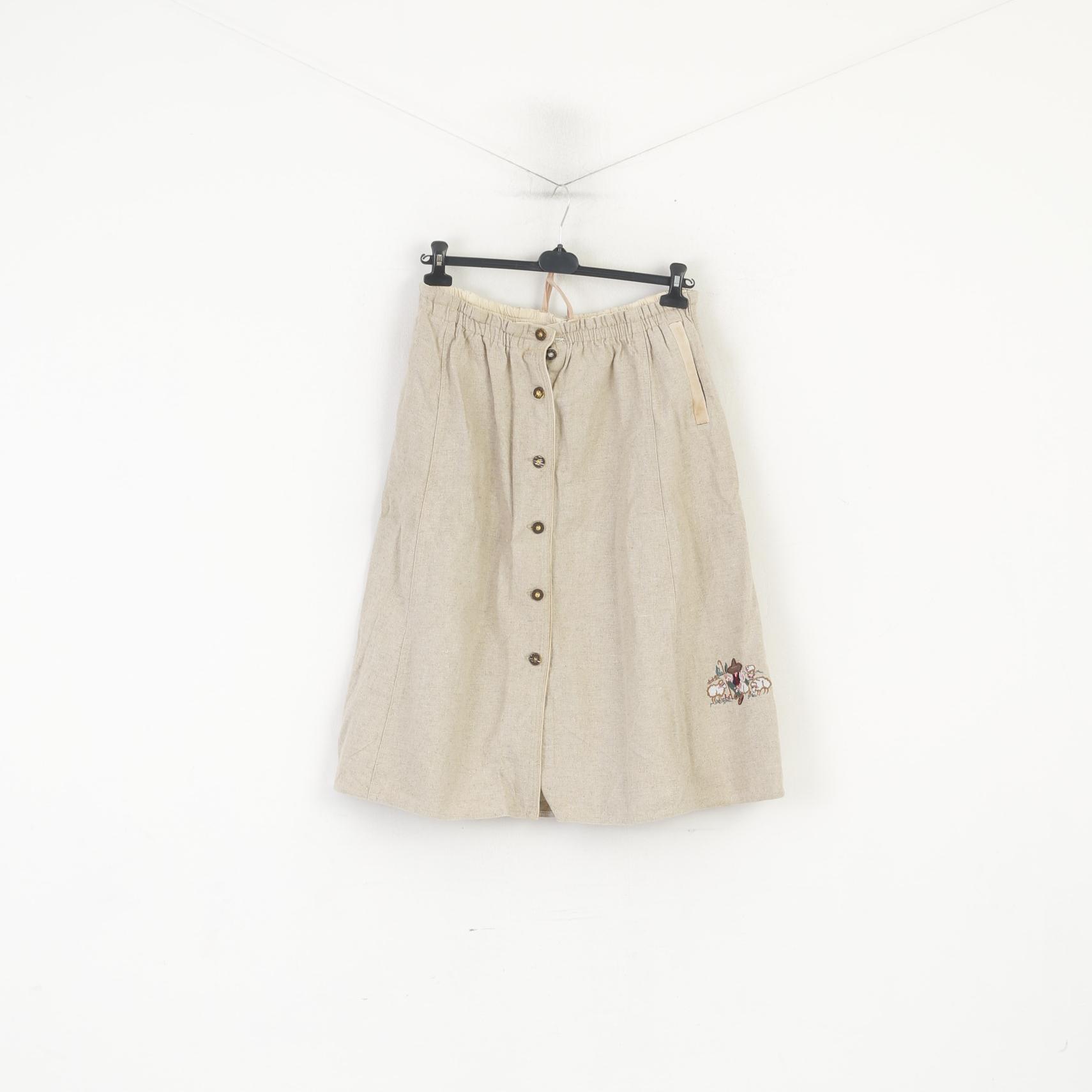 vintage Femmes XL Jupe Beige Tyrol A-Line Plissé Lin Autrichien Trachten