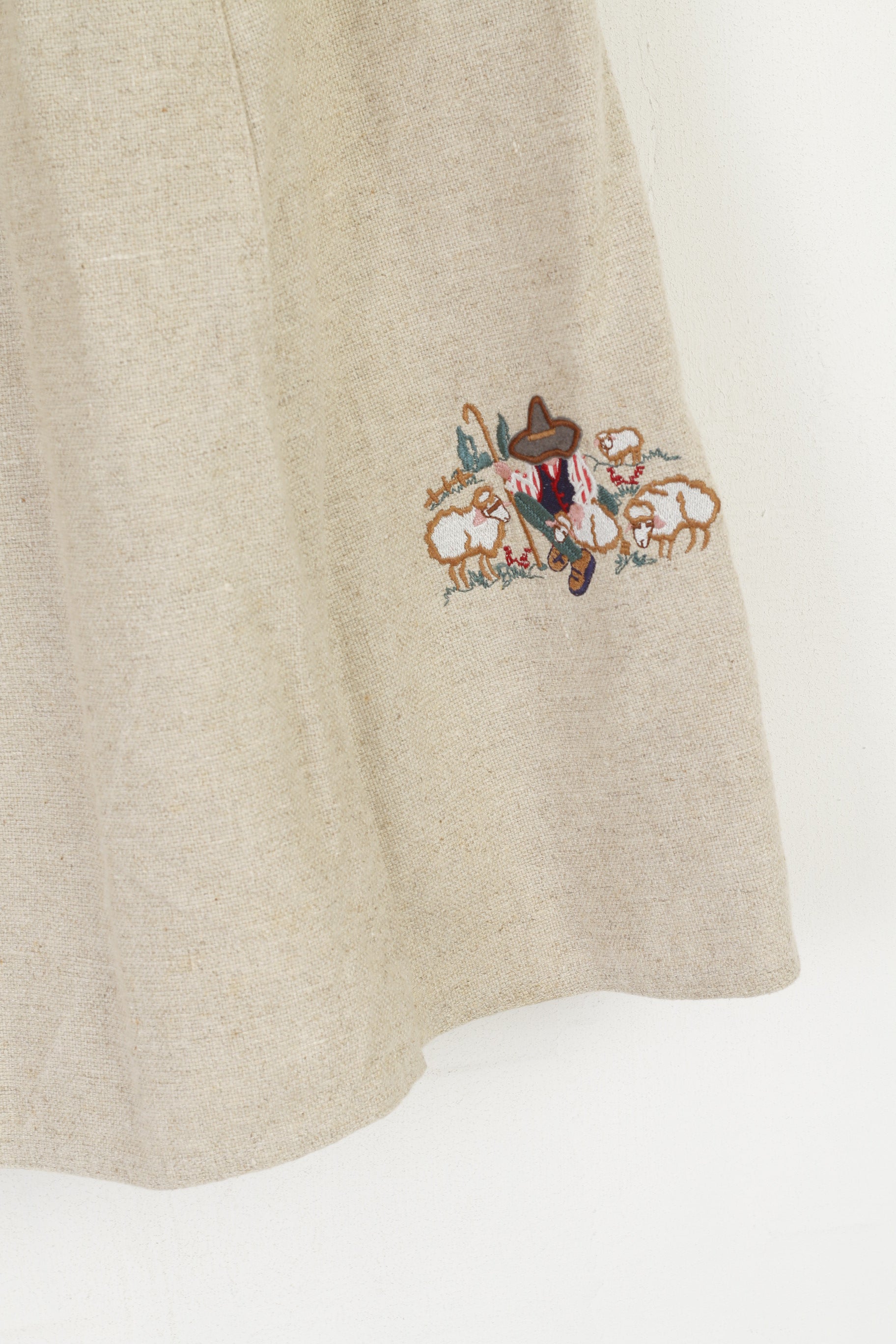 vintage Femmes XL Jupe Beige Tyrol A-Line Plissé Lin Autrichien Trachten