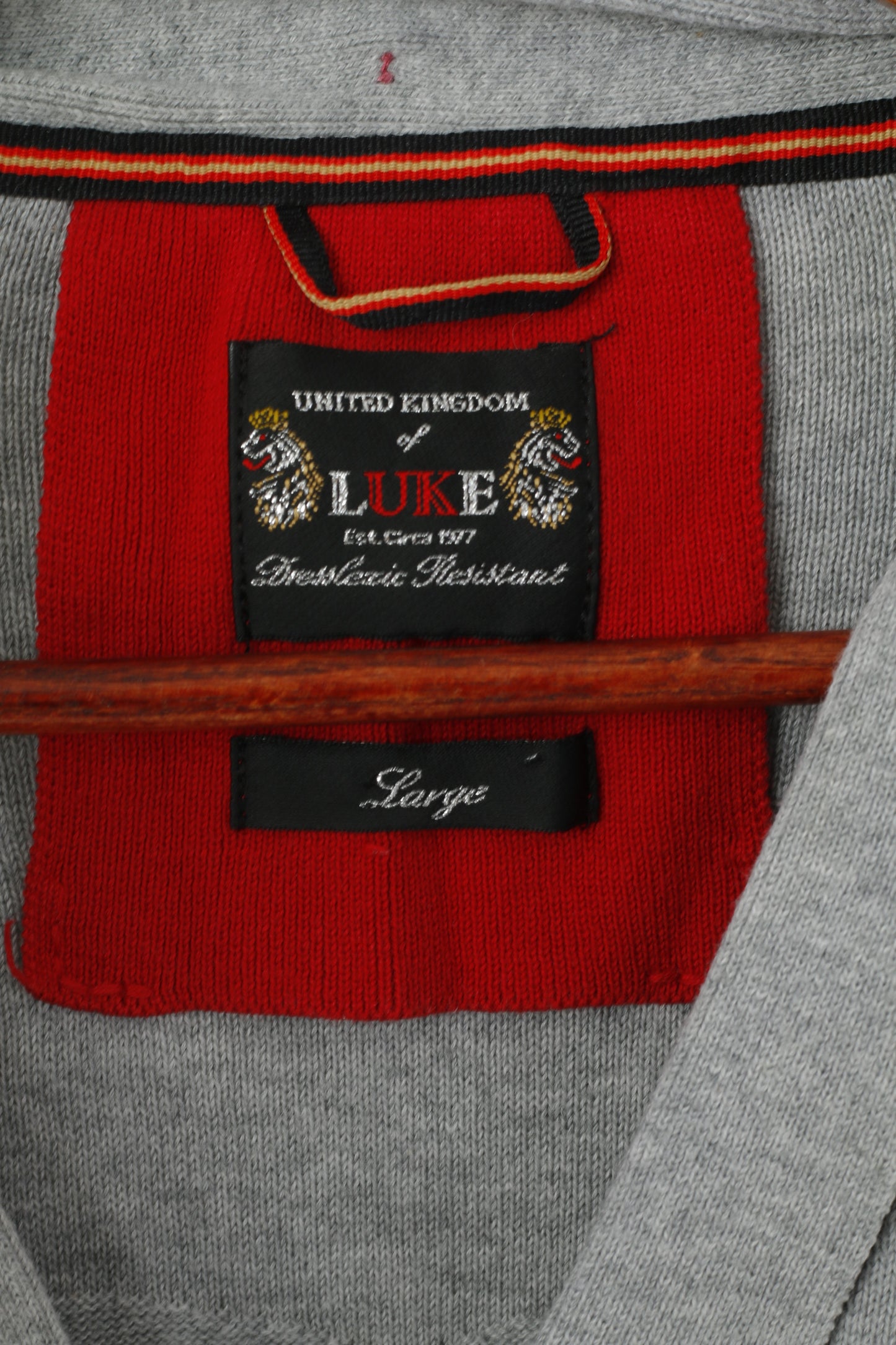 United Kingdom Of Luke Men L Button Front Cardigan Gray Cotton Classic Sweater