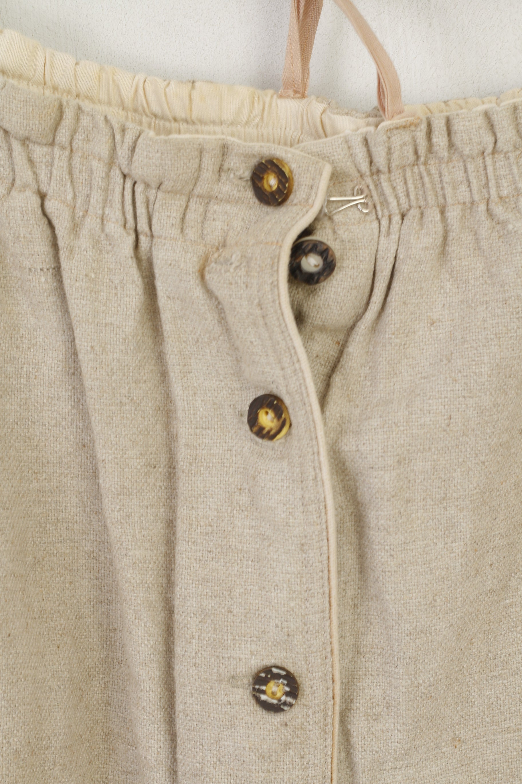 vintage Femmes XL Jupe Beige Tyrol A-Line Plissé Lin Autrichien Trachten