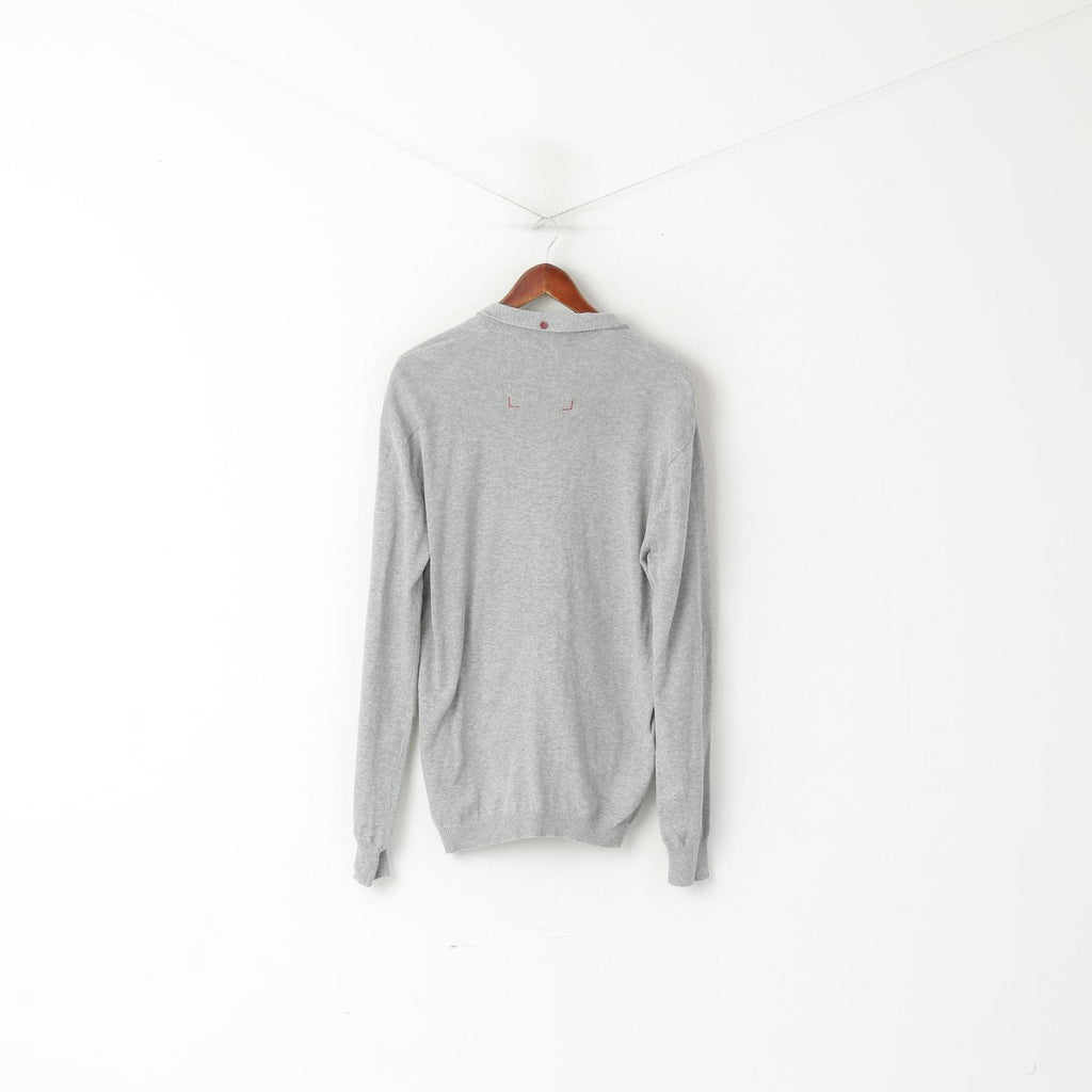 United Kingdom Of Luke Men L Button Front Cardigan Gray Cotton Classic Sweater