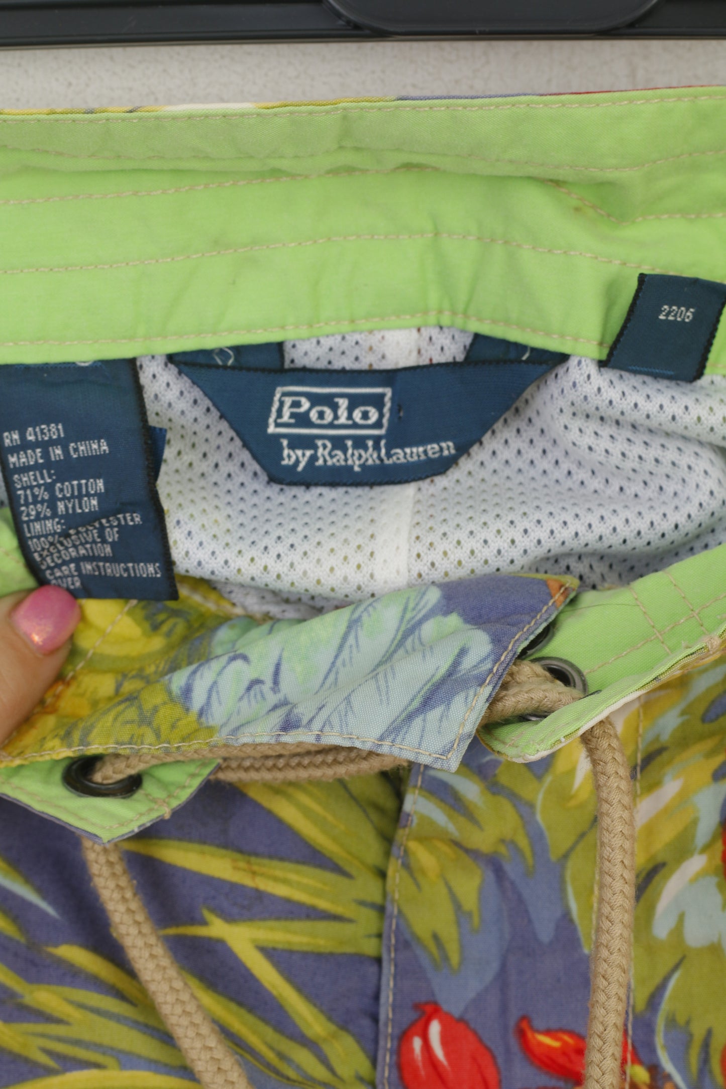 Polo Ralph Lauren Uomo 36 52 L Pantaloncini verdi Hawaii Parrot Foderati in rete estivi