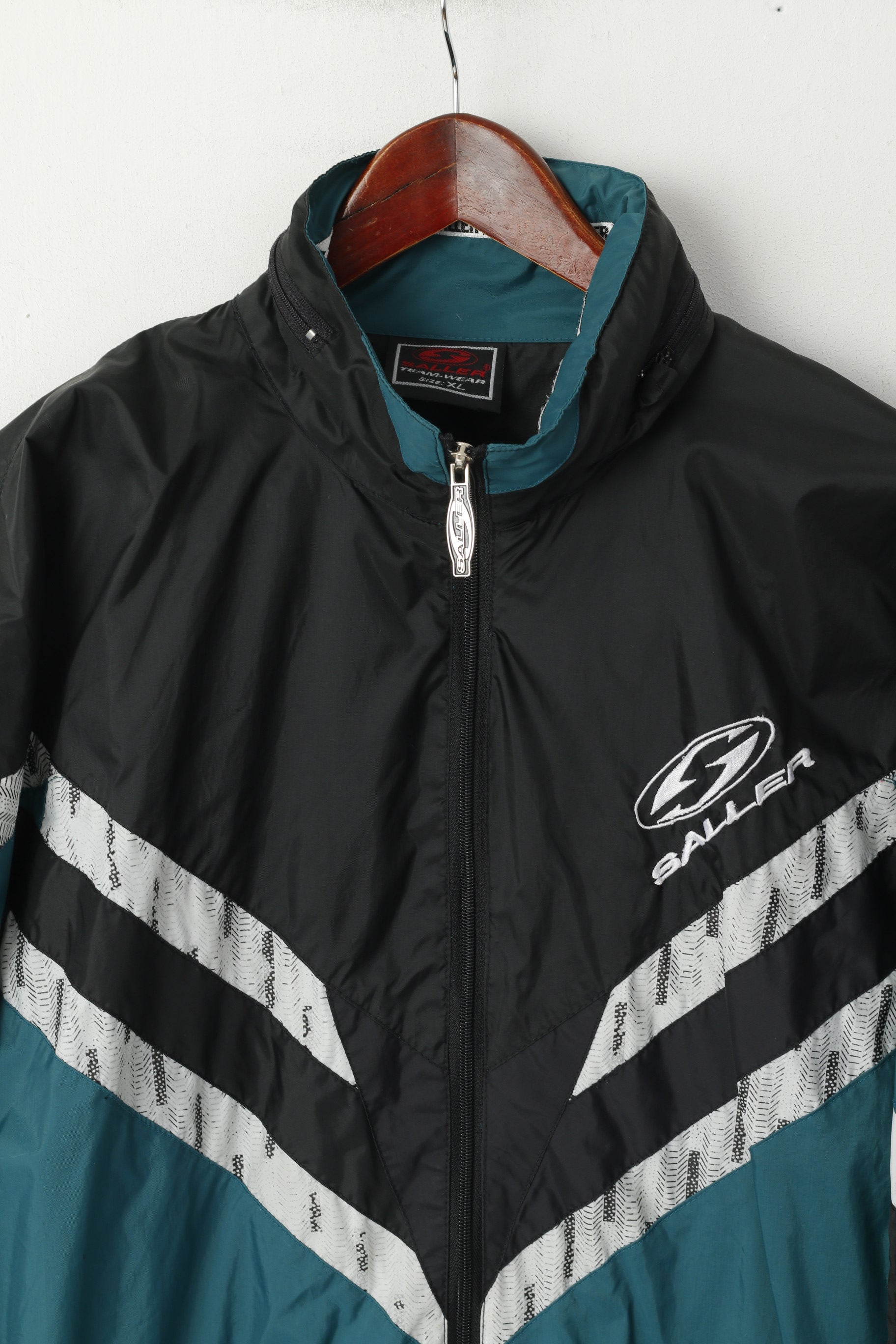 Saller Men XL Jacket Green Retro Nylon Waterproof Zip Up Drawstring Rain Top