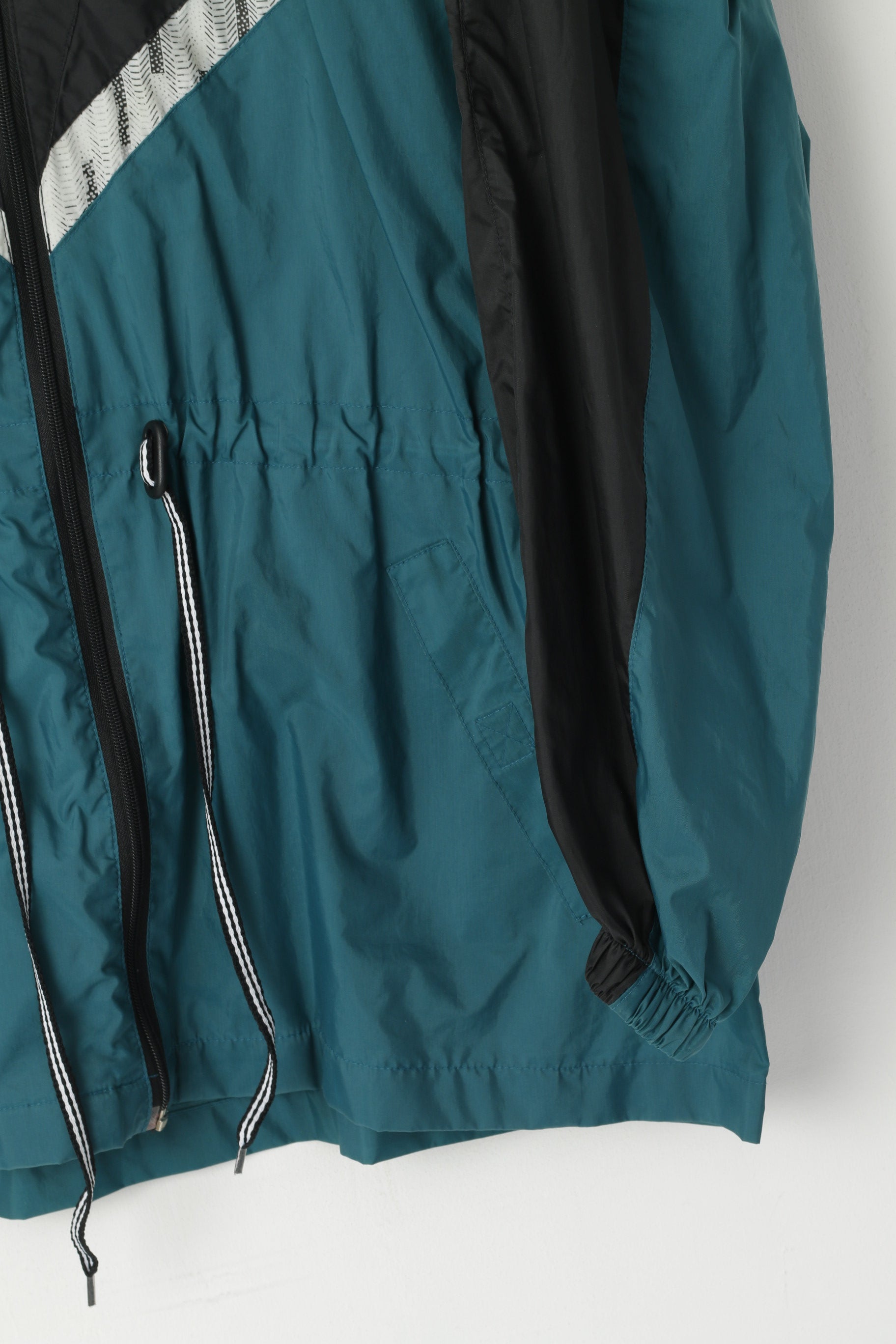 Saller Men XL Jacket Green Retro Nylon Waterproof Zip Up Drawstring Rain Top