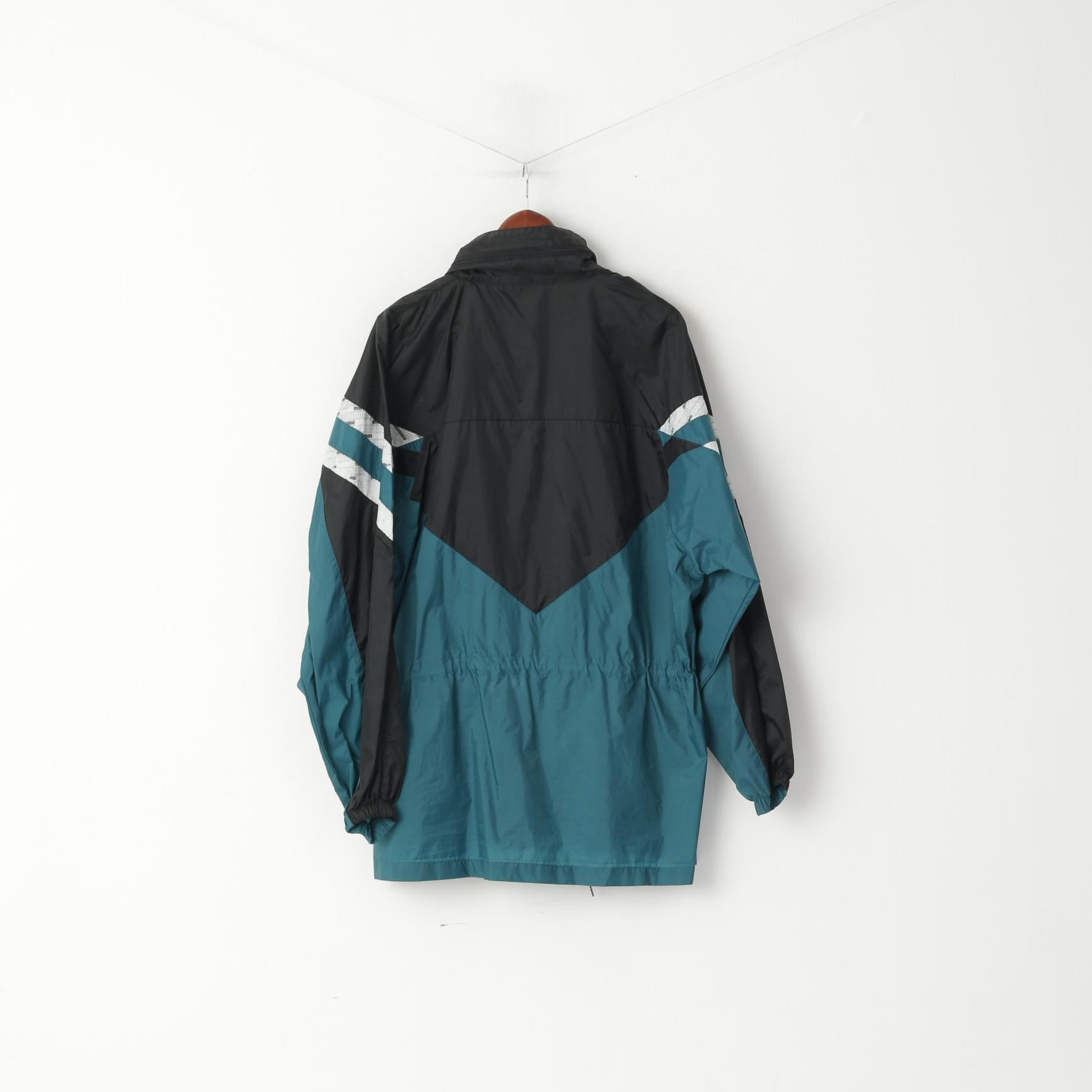 Saller Men XL Jacket Green Retro Nylon Waterproof Zip Up Drawstring Rain Top