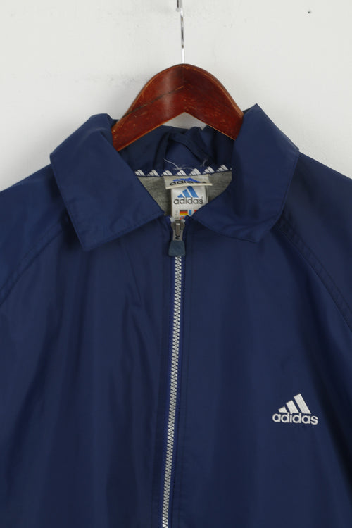 Adidas Men L 186 Jacket Navy Classic Harrington Vintage Nylon Waterproof Zip Up Top