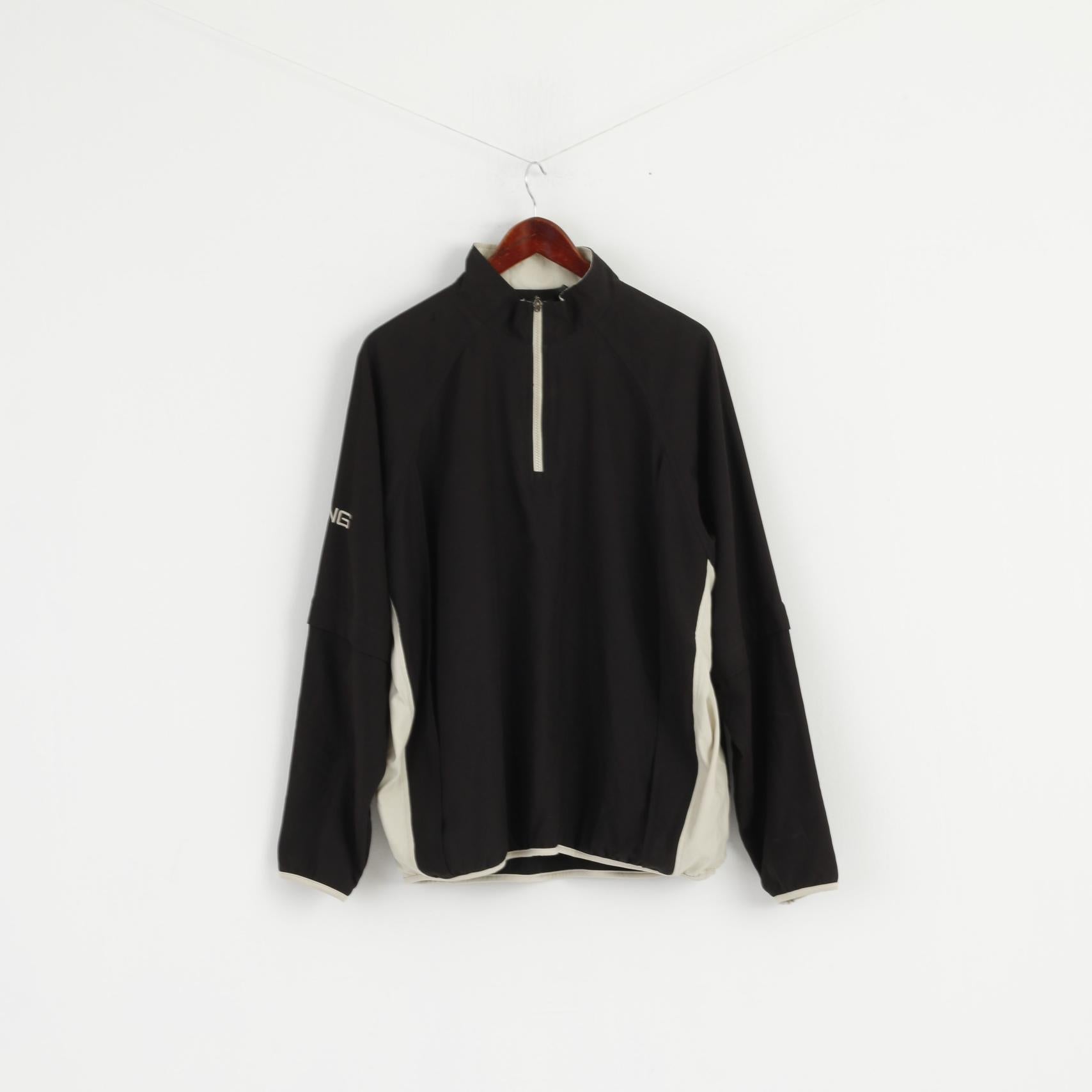 PING Giacca pullover da uomo L nera Golf Sport Zip collo foderato in rete Activewear Top