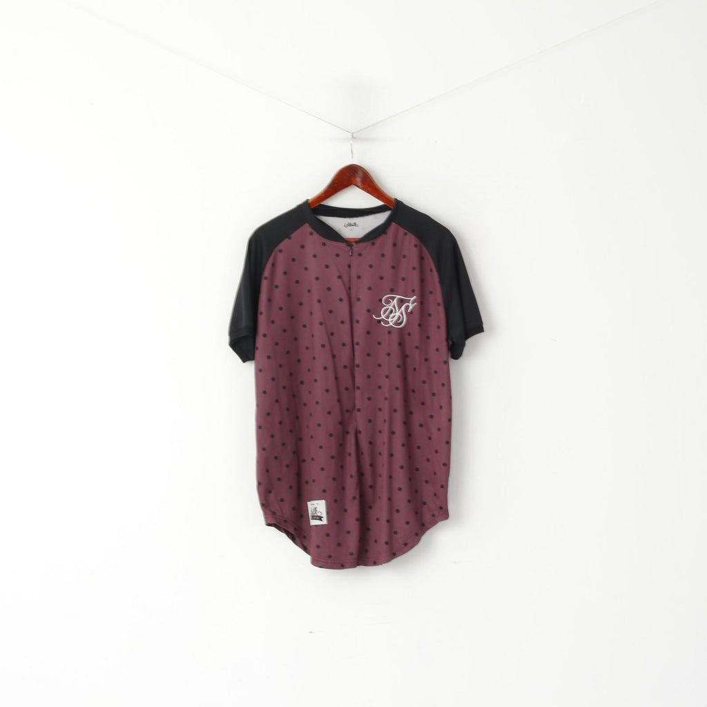 Sik Silk Hommes L Chemise Violet Rétro À Pois Demi-Zip Rétro Brillant Jersey Haut