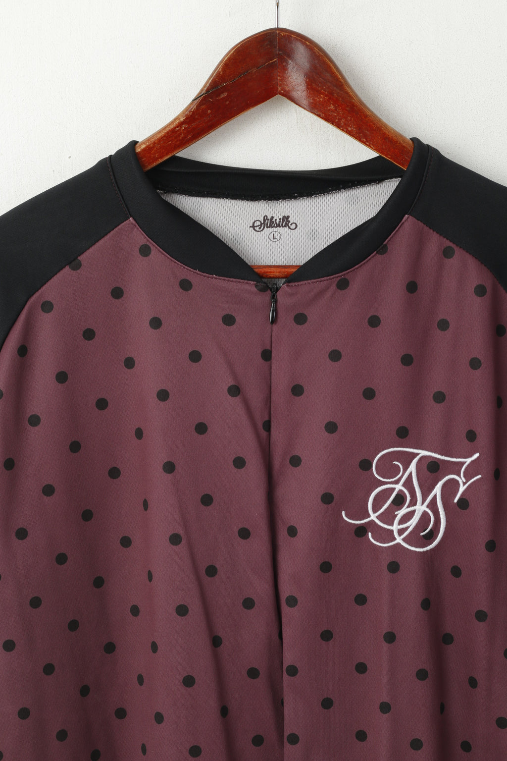 Sik Silk Hommes L Chemise Violet Rétro À Pois Demi-Zip Rétro Brillant Jersey Haut