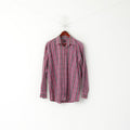 Just Calvino Men XL Casual Shirt Pink Check Cotton Long Sleeve Pocket Top