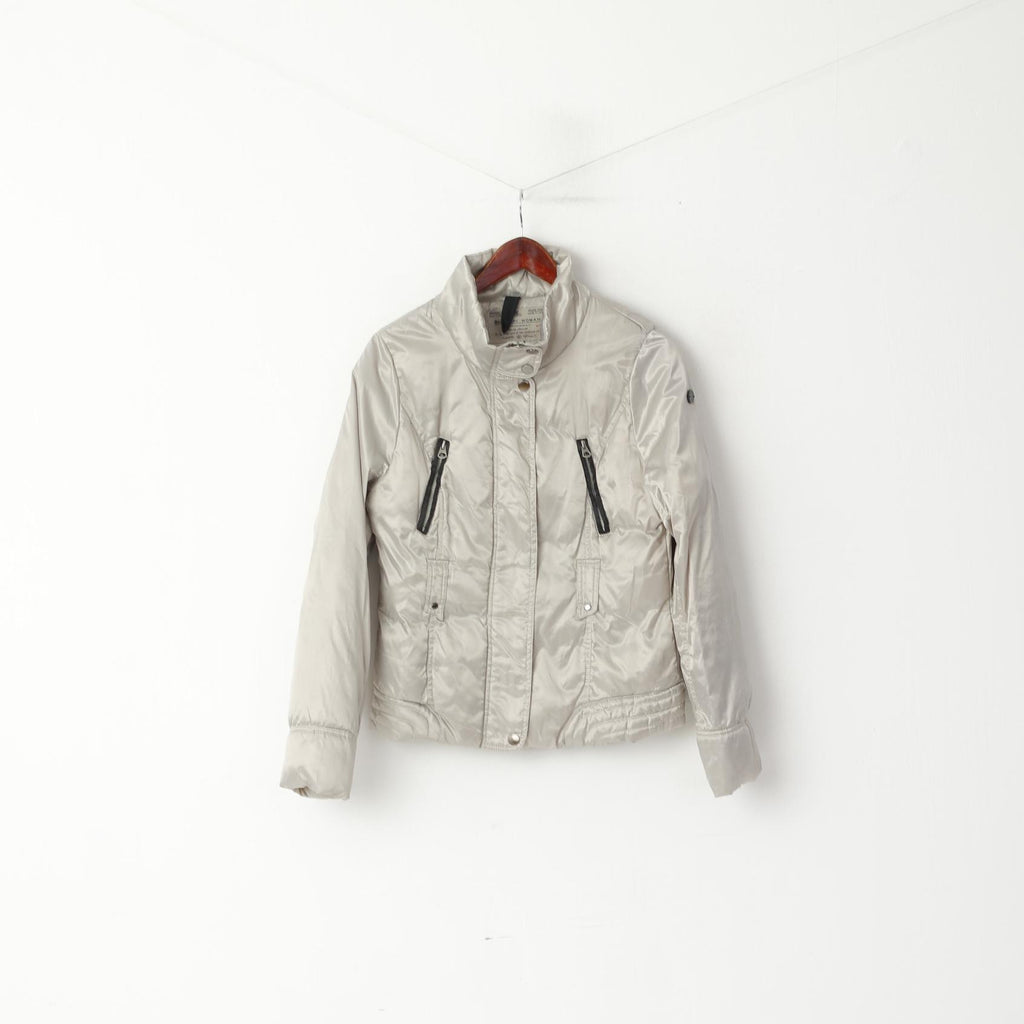 Broadway – veste argentée rembourrée et brillante pour femme, haut décontracté avec fermeture éclair complète, 38 M
