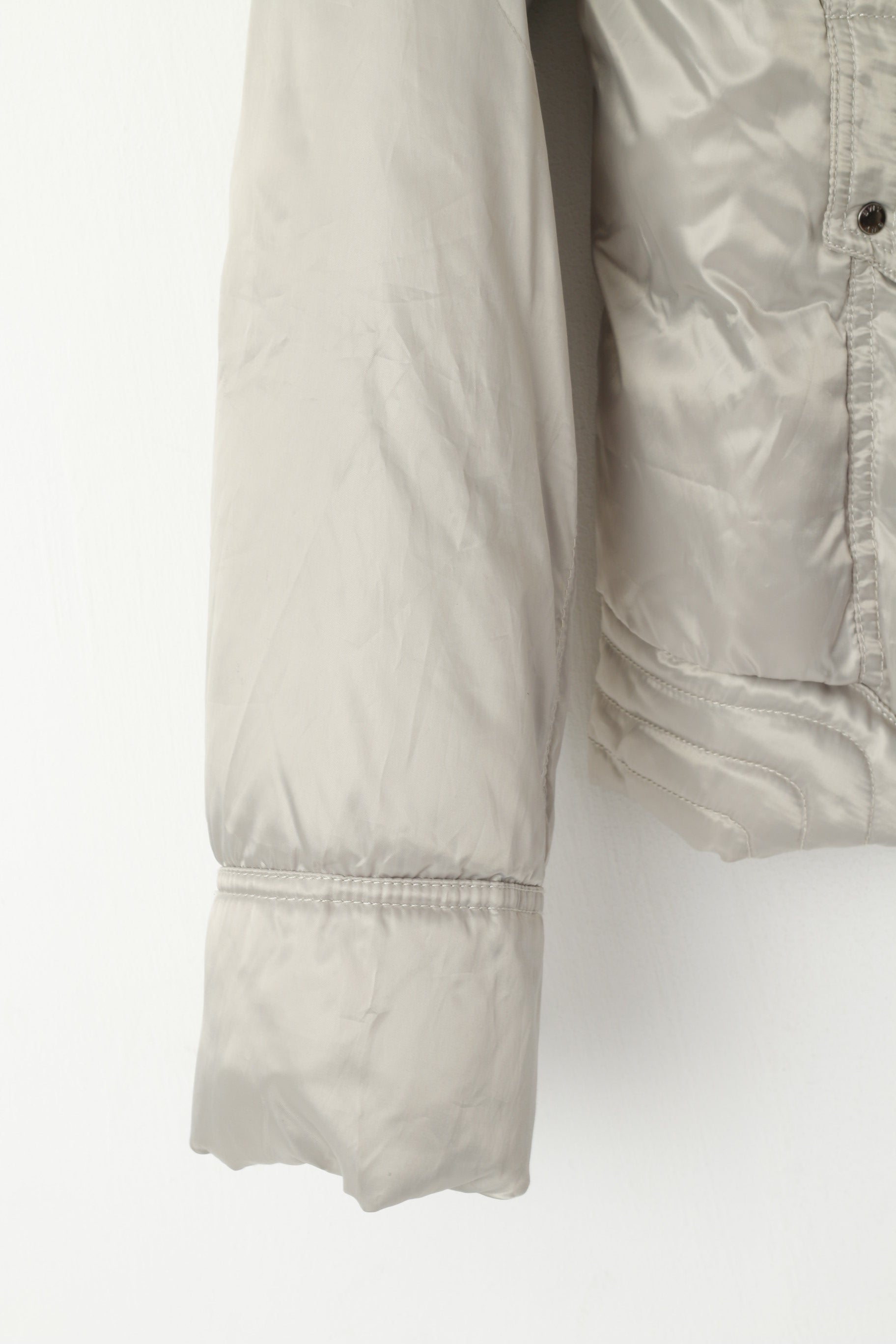 Broadway – veste argentée rembourrée et brillante pour femme, haut décontracté avec fermeture éclair complète, 38 M