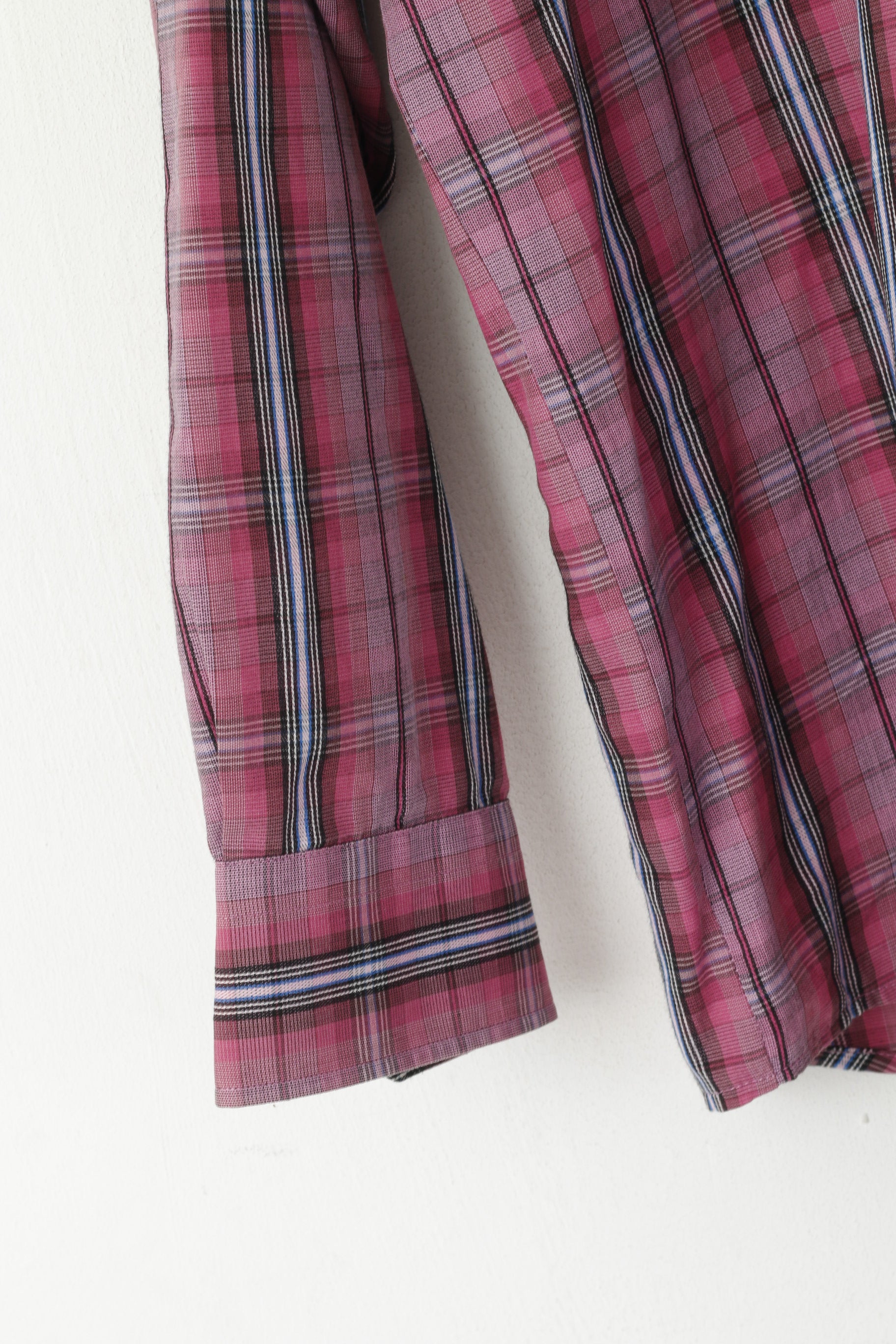 Just Calvino Homme XL Chemise décontractée Rose à carreaux en coton à manches longues avec poche