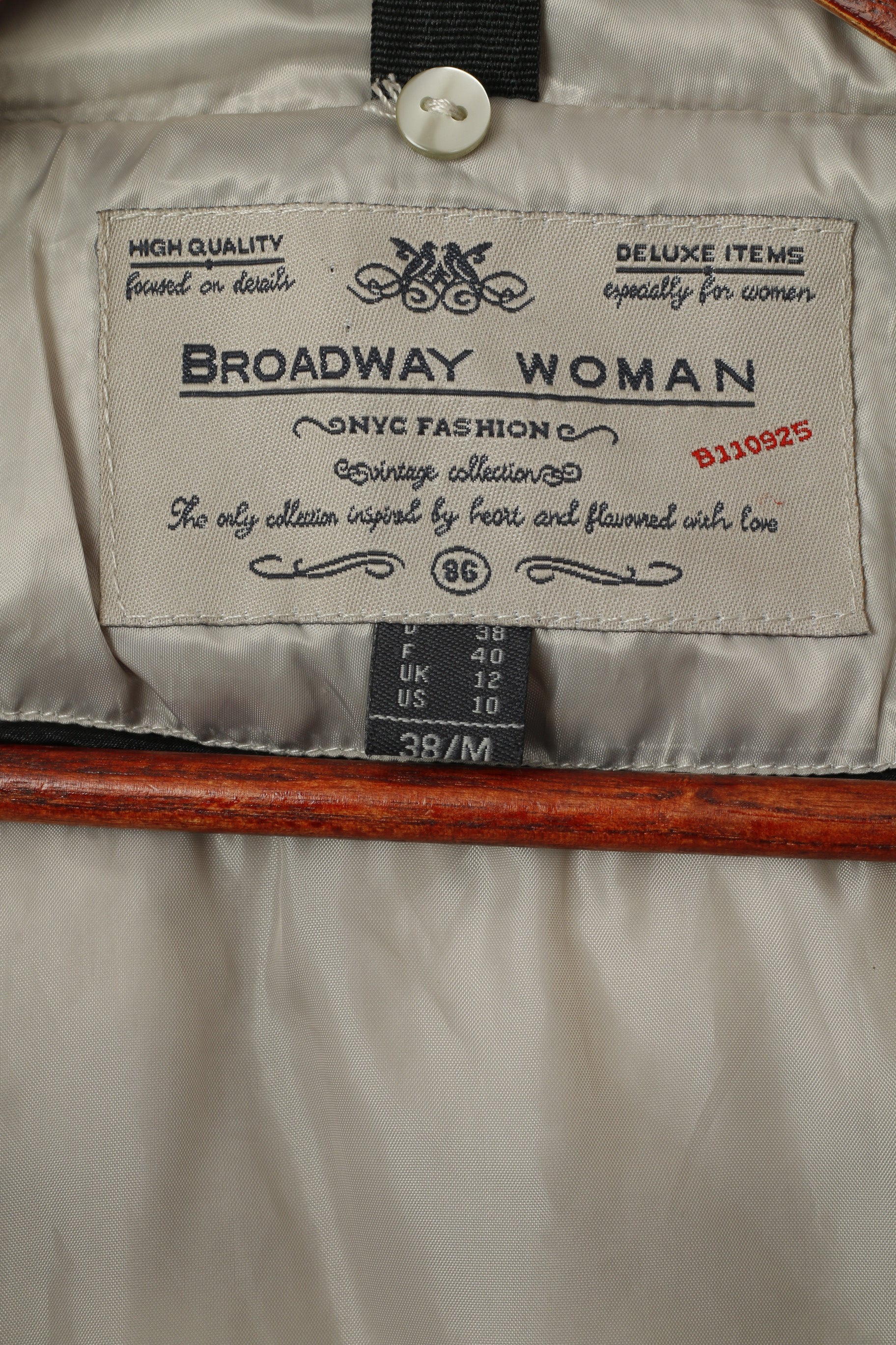 Broadway – veste argentée rembourrée et brillante pour femme, haut décontracté avec fermeture éclair complète, 38 M