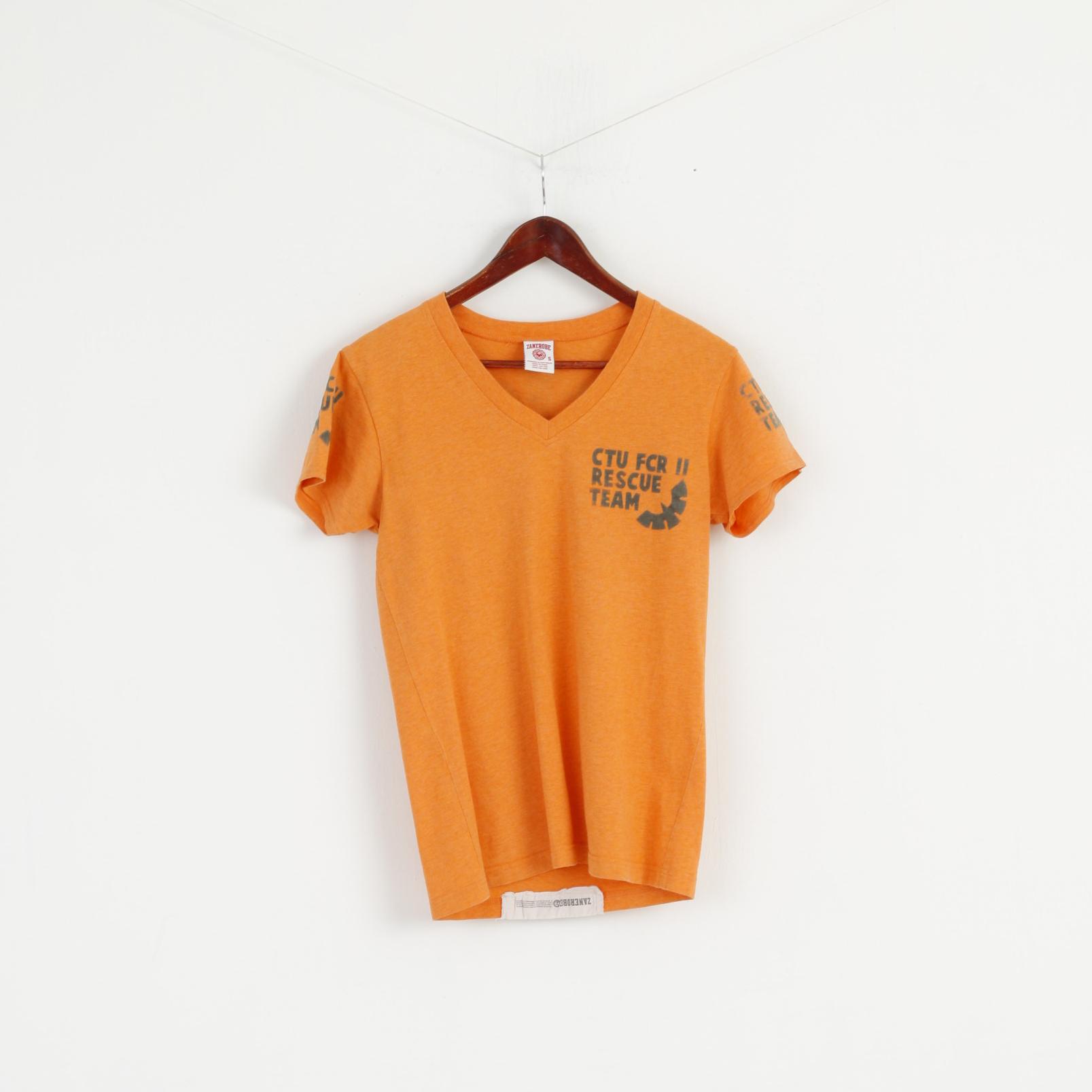 Zanerobe Women S T-Shirt Orange Cotton CTU FCR Rescue Team V Neck Top